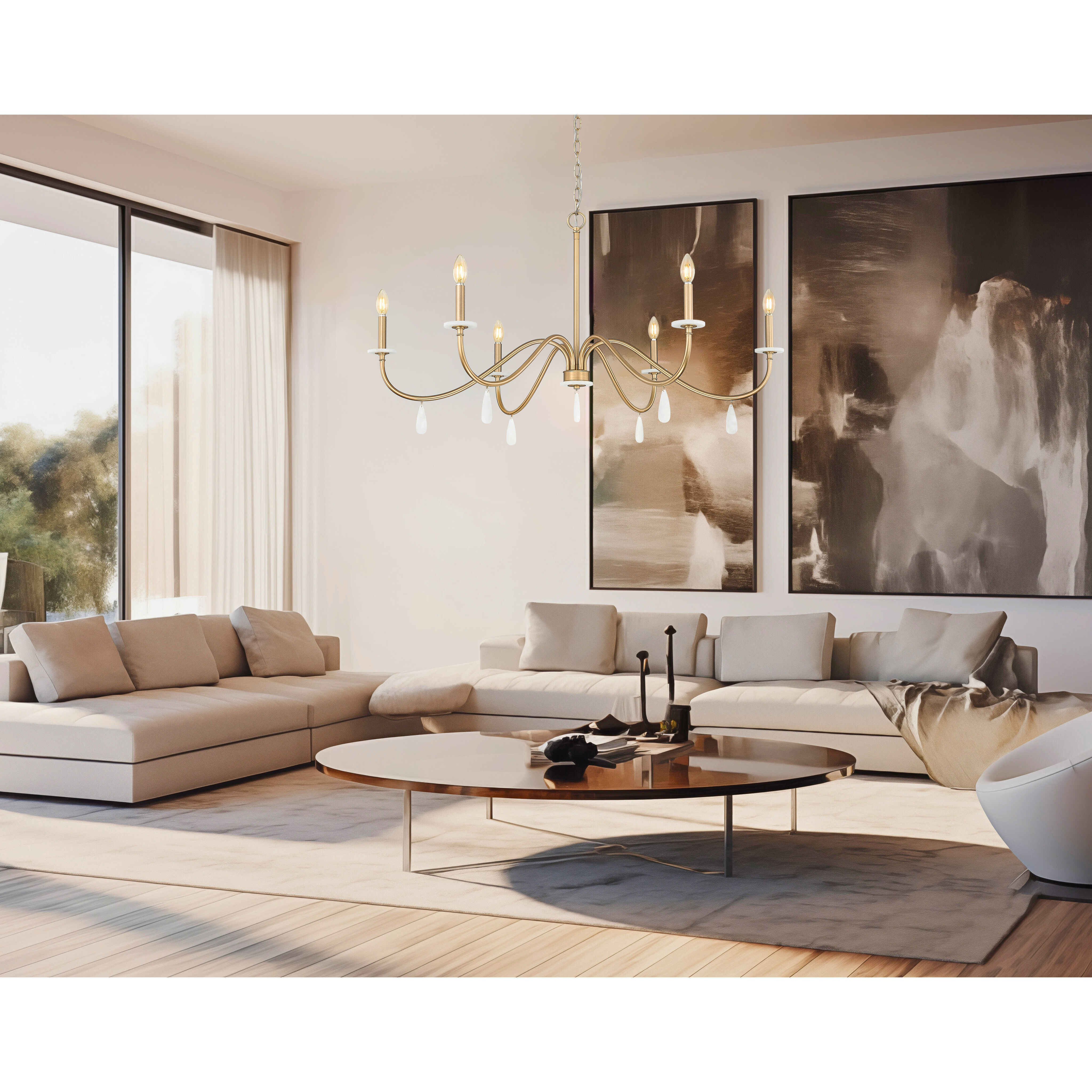 Toussant 6 Light 45 inch Mondern Gold Chandelier Ceiling Light in Modern Gold