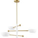 Contemporary 3 Light 33.75 inch White with Natural Brass Chandelier Ceiling Light