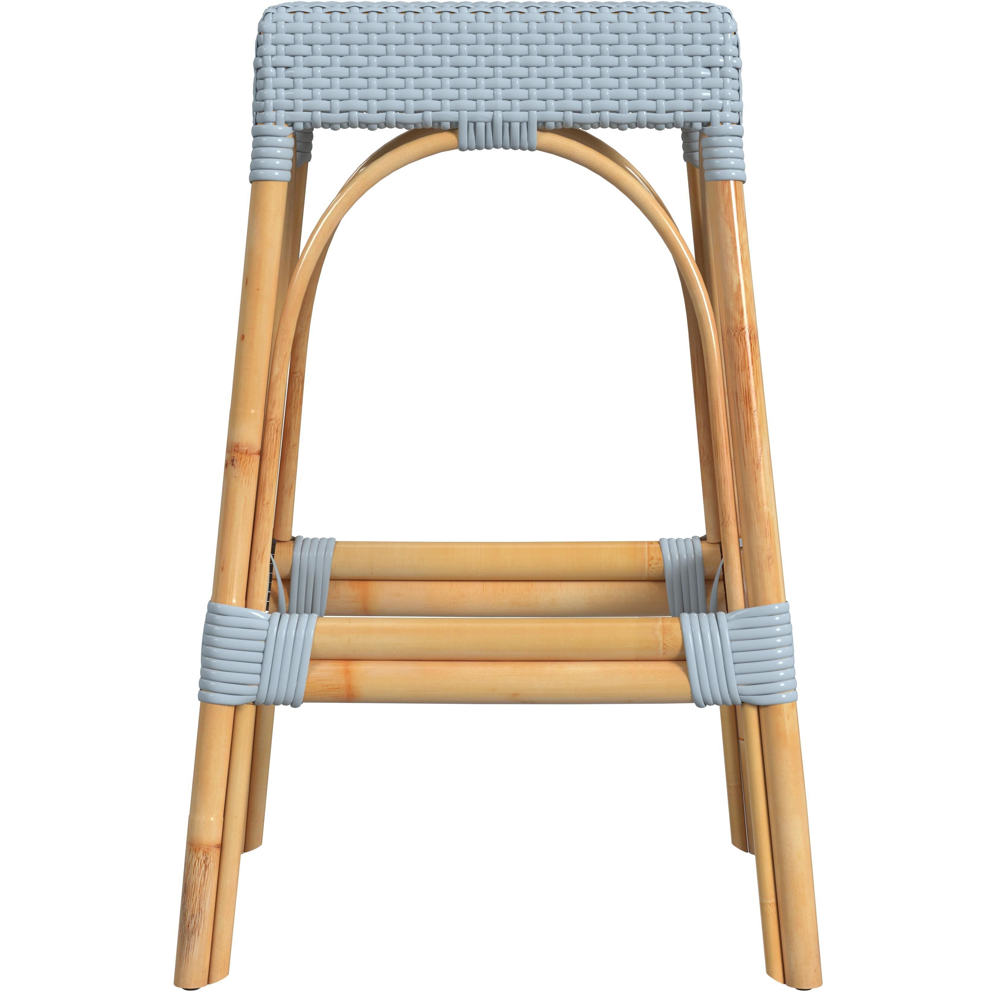 Robias Rectangular Rattan 30" Bar Stool in Baby Blue