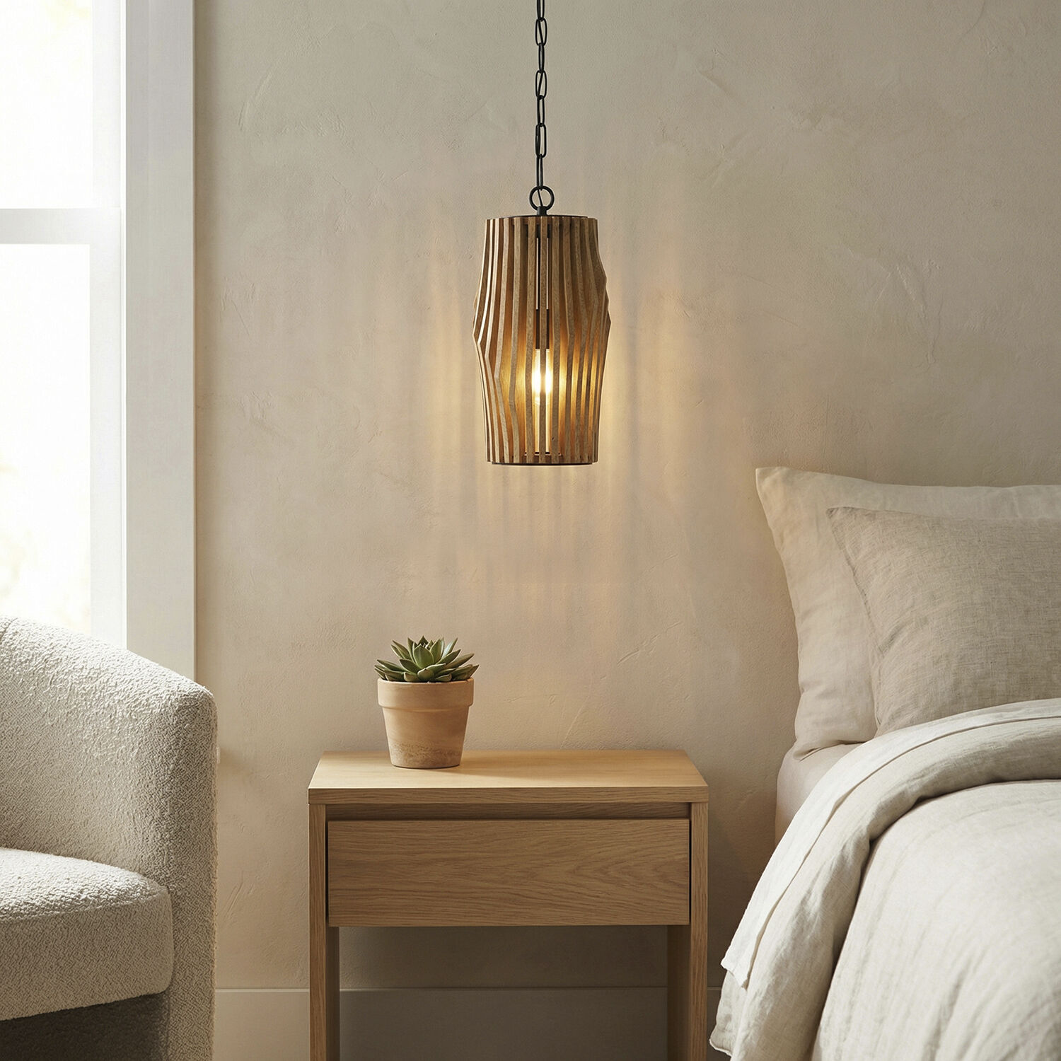 Archer 1 Light 8.75 inch Light Wood and Matte Black Pendant Ceiling Light