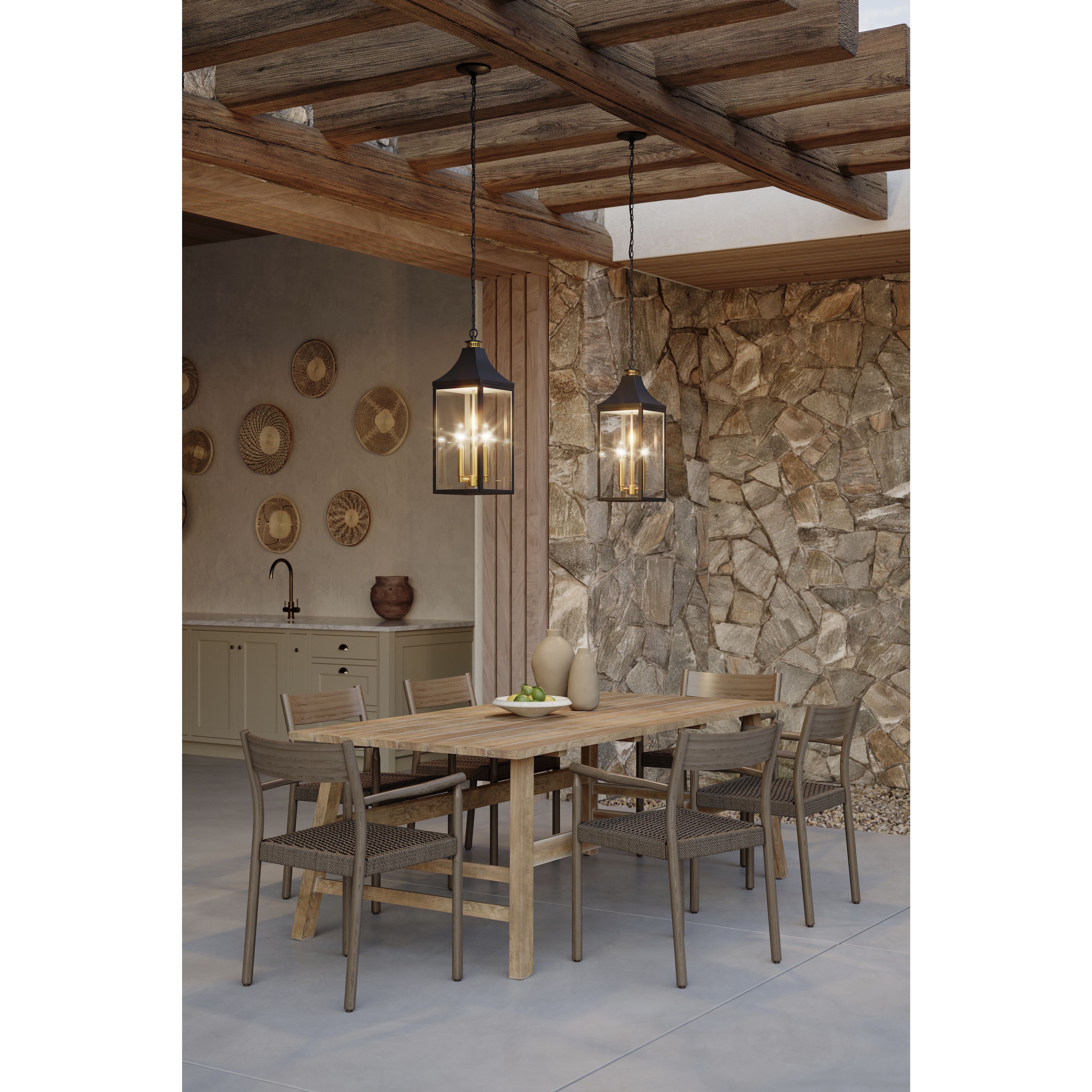 Hurstborne 3 Light 8.5 inch Dark Matte Black and Painted Legacy Brass Outdoor Hanging Lantern