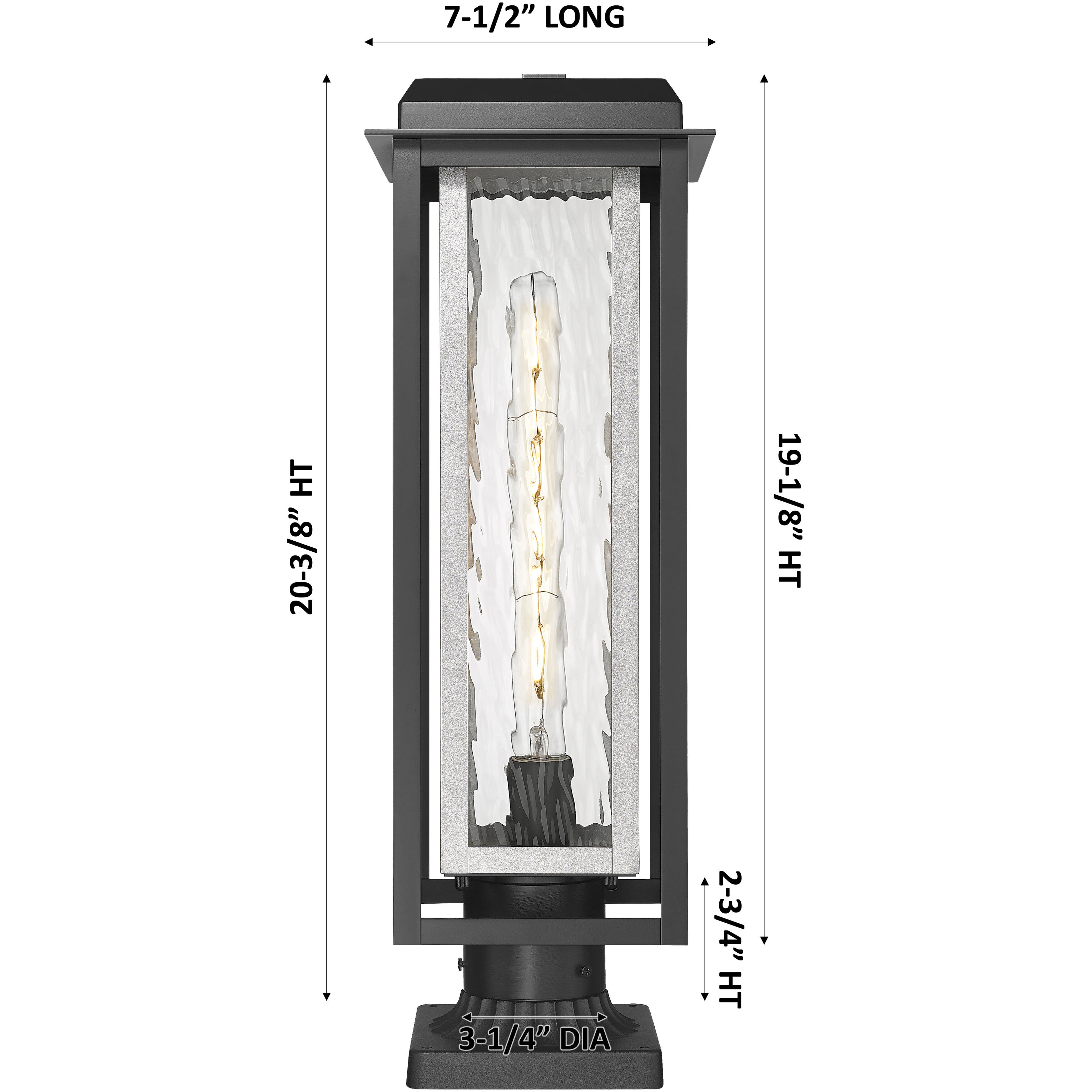 Mansfield 1 Light 20.38 inch Matte Black with Silver Outdoor Post Lantern in Waterglass