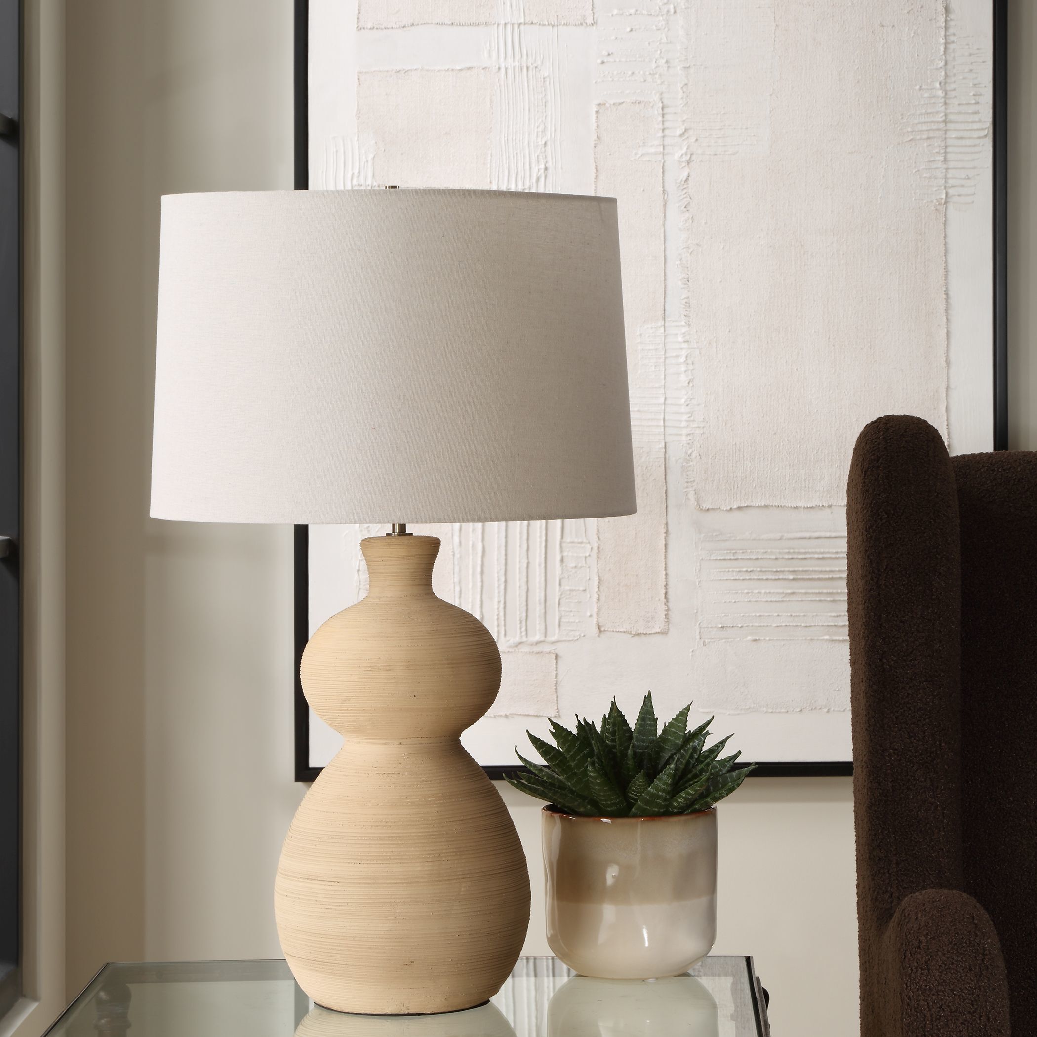 Pueblo 28 inch 150.00 watt Warm Organic Clay and Brushed Antique Brass Table Lamp Portable Light