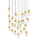 Beyond Martini LED 28 inch Aged Brass Multi-Light Pendant Ceiling Light in Optic, Square Canopy