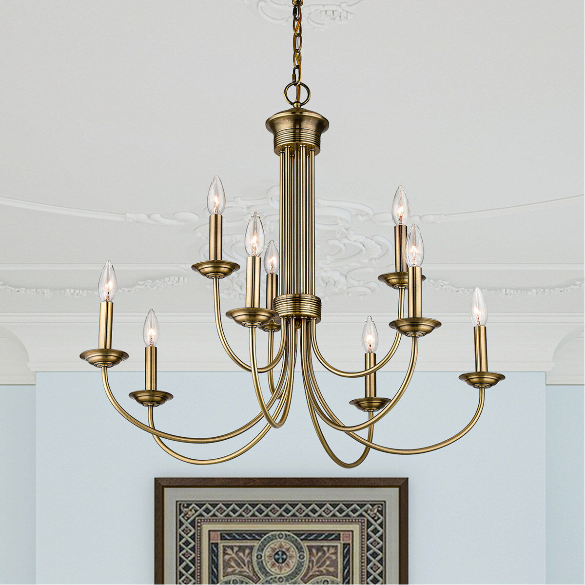 Estate 9 Light 30 inch Antique Brass Chandelier Ceiling Light