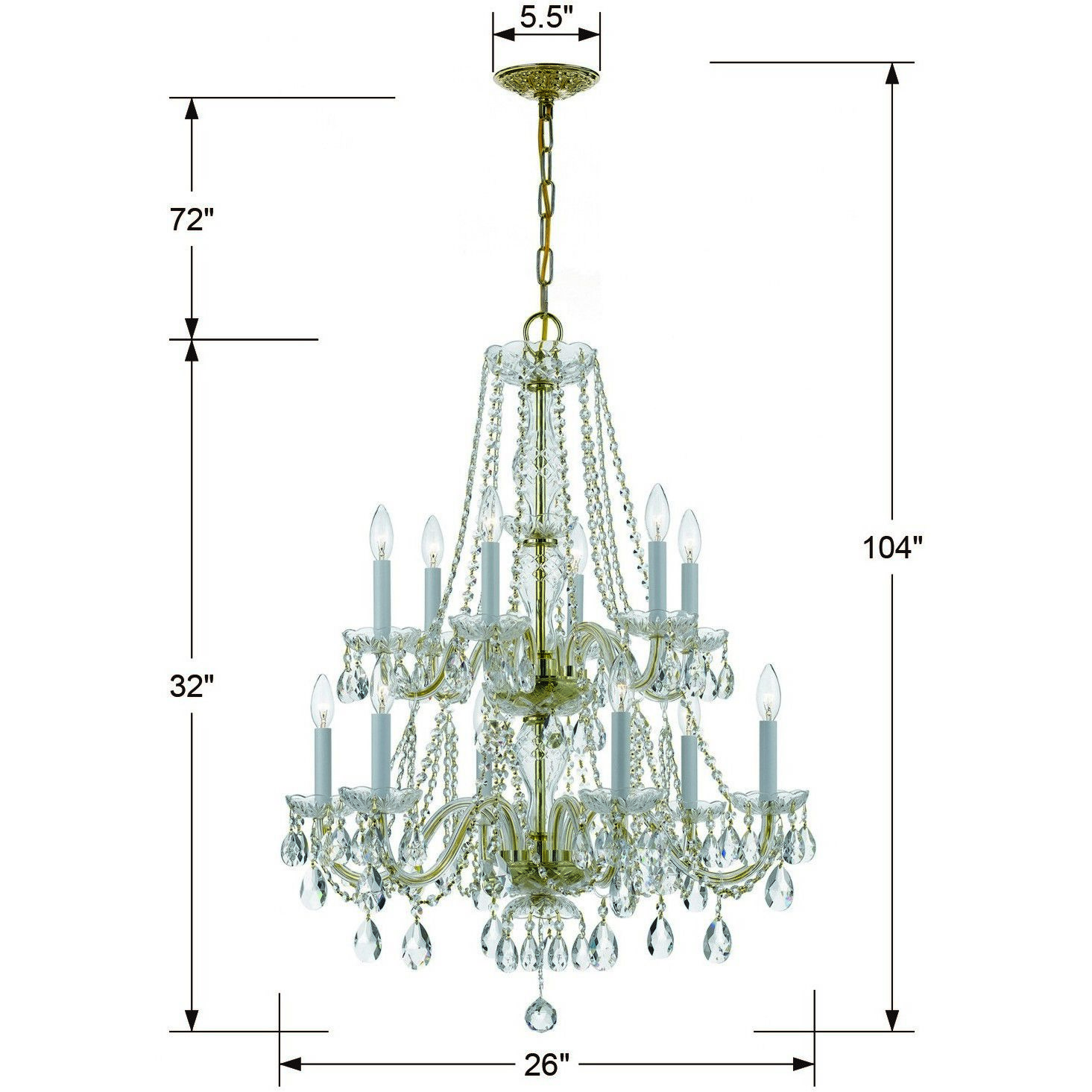 Traditional Crystal 12 Light 26.5 inch Polished Brass Chandelier Ceiling Light in Clear Hand Cut