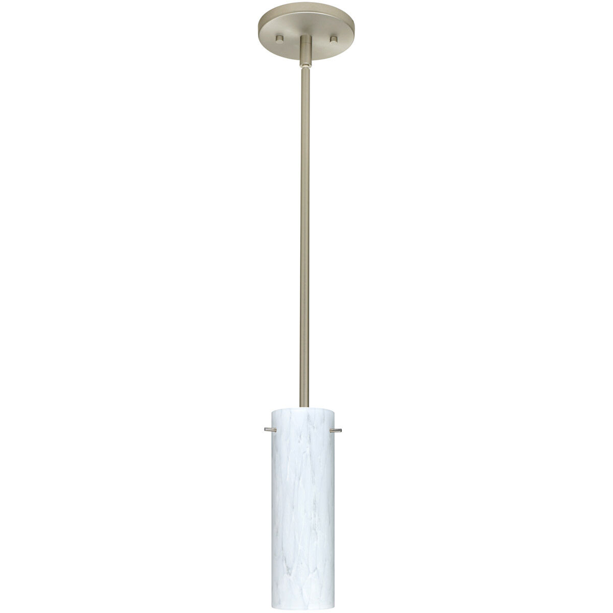 Copa 1 Light Satin Nickel Stem Pendant Ceiling Light in Incandescent, Carrera Glass