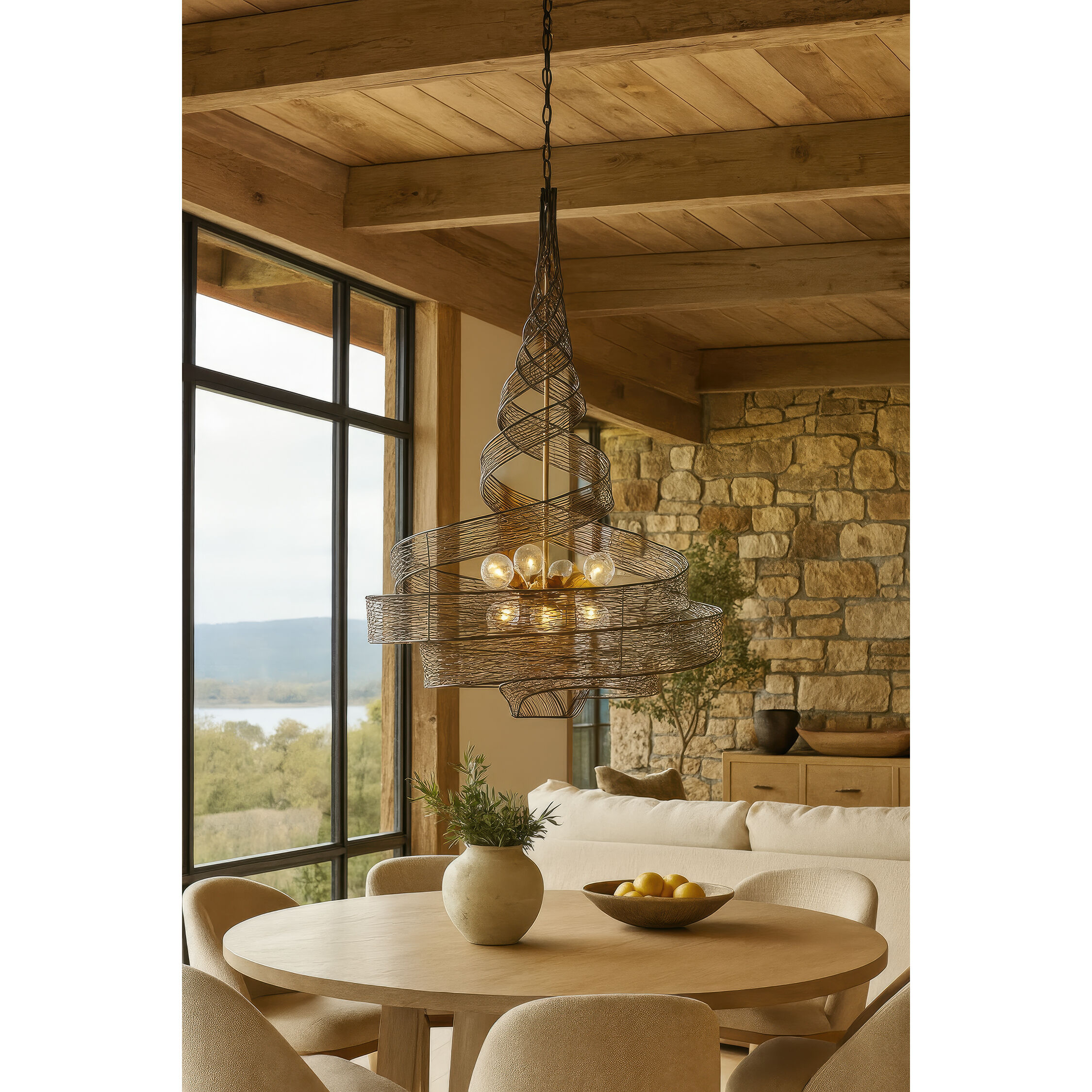 Flow 6 Light 26 inch Hammered Ore Pendant Ceiling Light