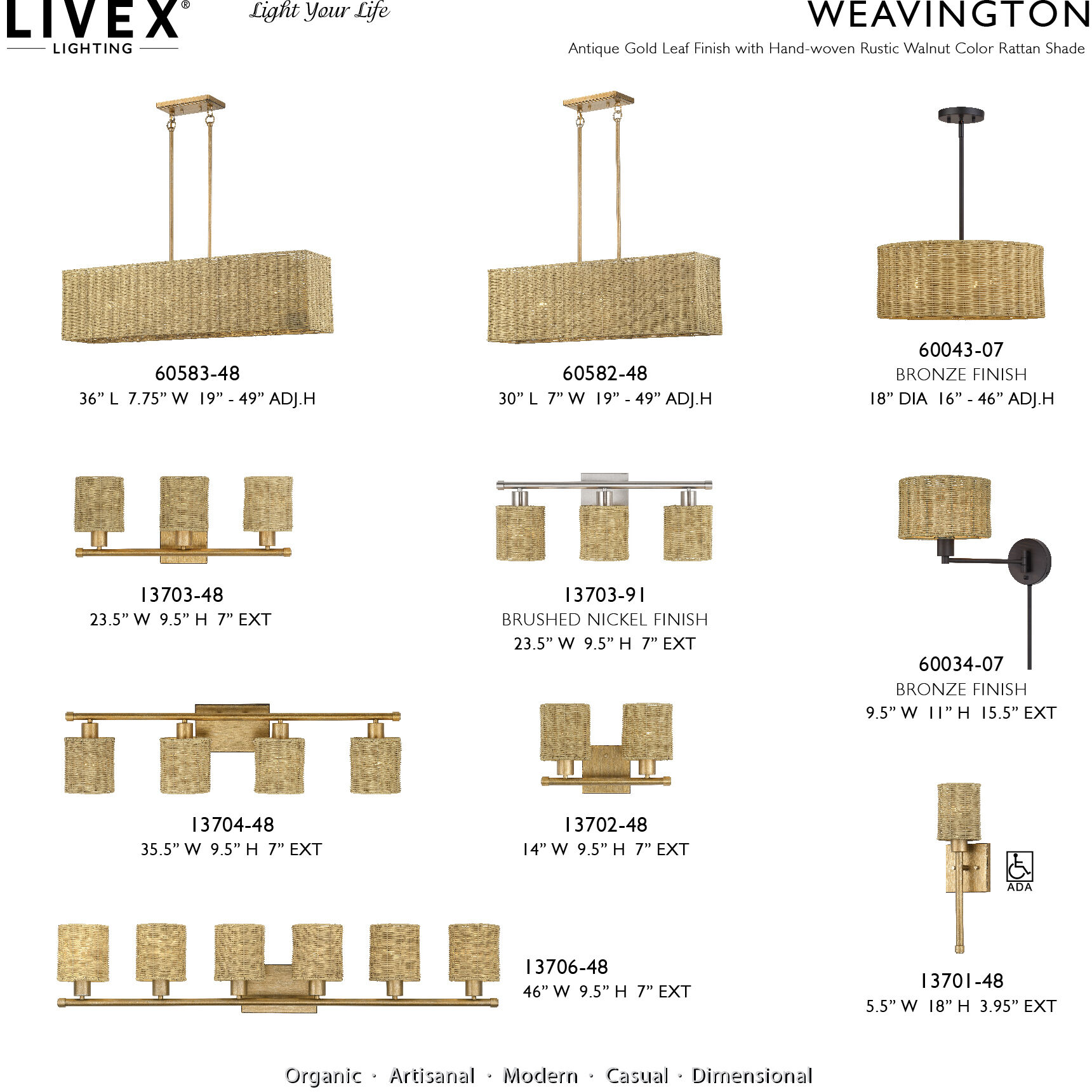 Weavington 4 Light 36 inch Antique Gold Leaf Linear Chandelier Ceiling Light, Large