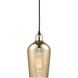 Hammered Glass 1 Light 5 inch Champagne Gold with Oil Rubbed Bronze Mini Pendant Ceiling Light in Amber Hammered Glass
