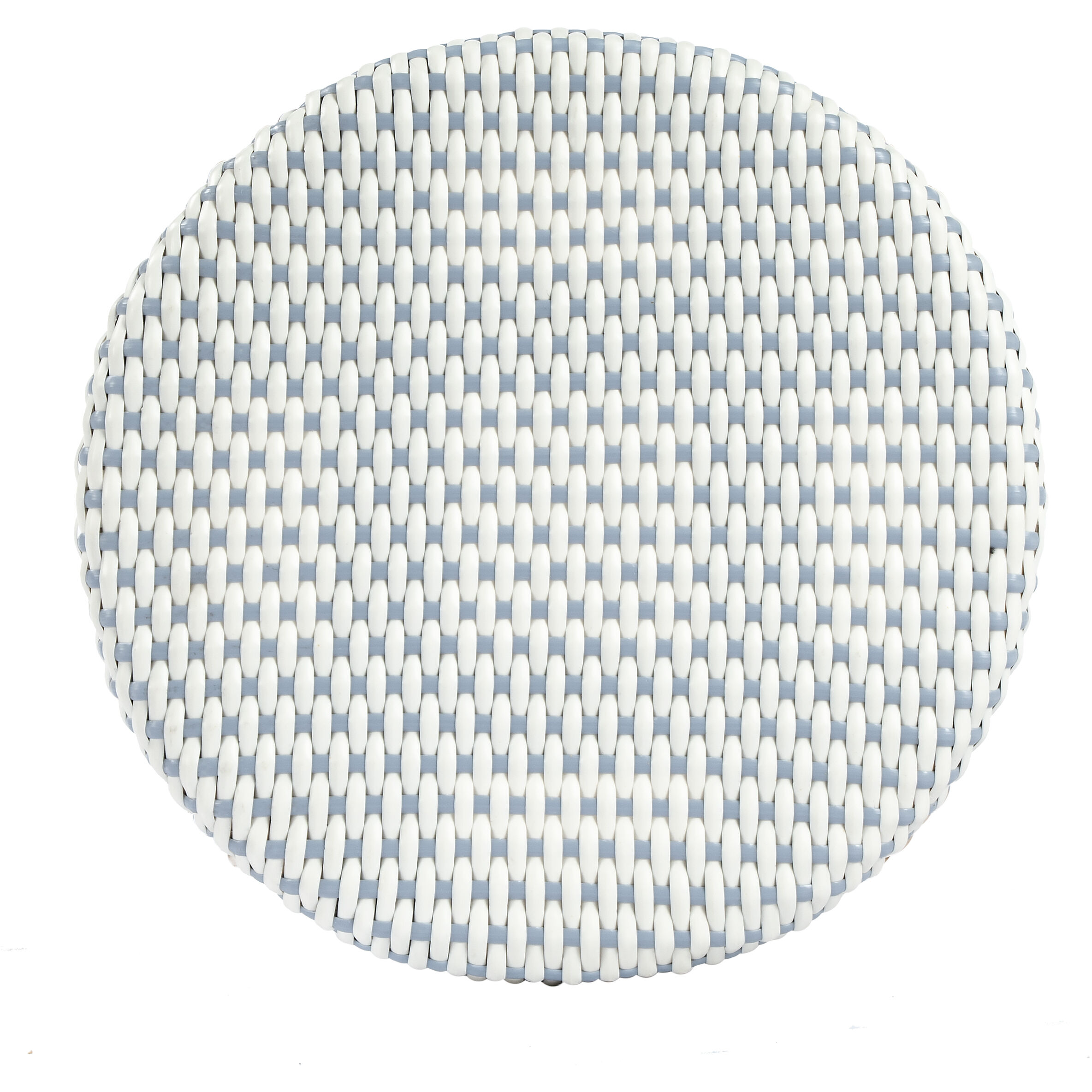 Tobias Round Rattan 30" Bar Stool in White and Sky Blue Dot