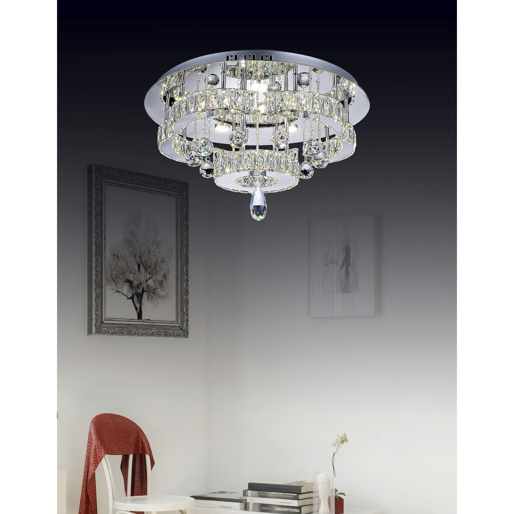 Cascata LED 22 inch Chrome Flush Mount Ceiling Light