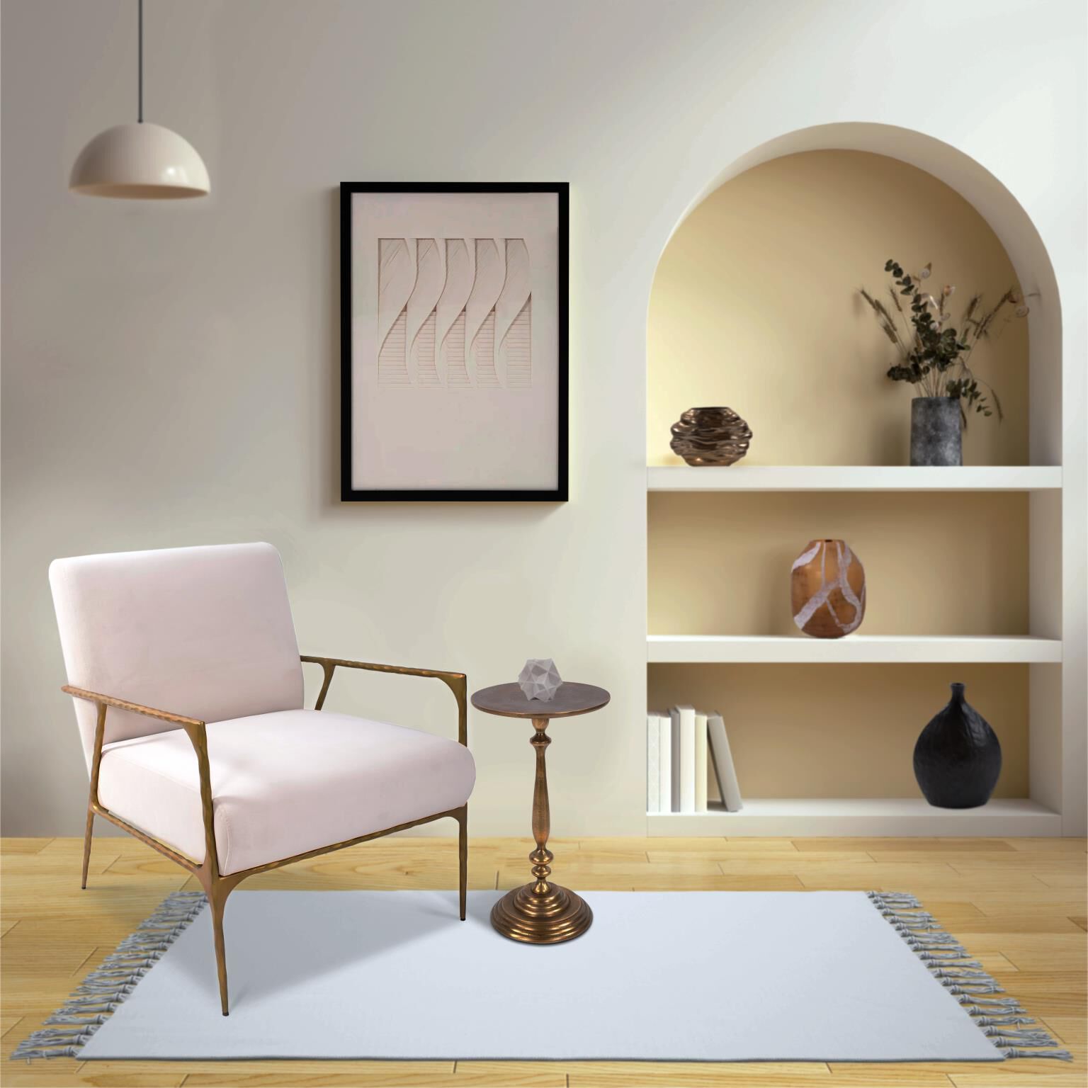 Stanton White and Gold Upholstered Armchair