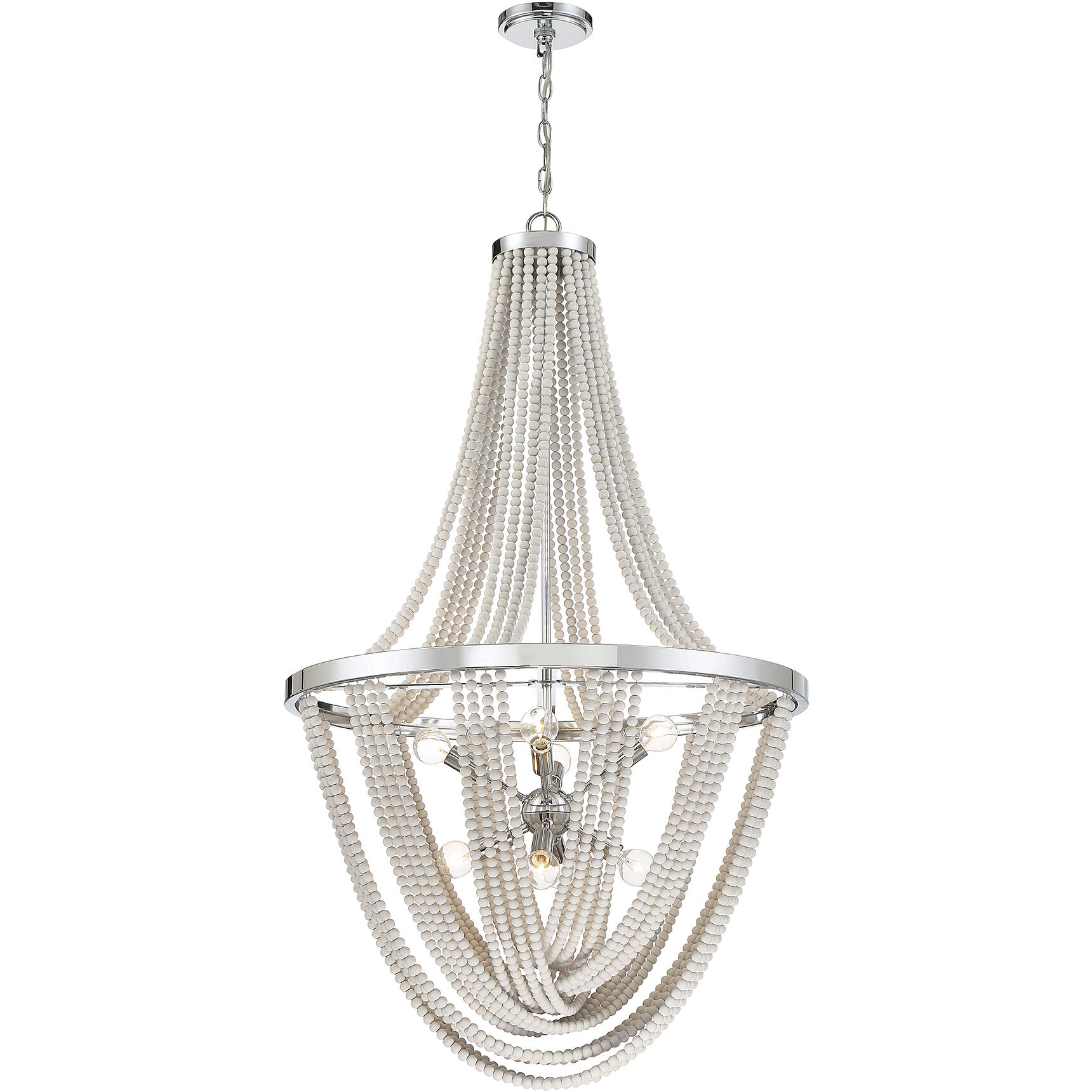 Contessa 8 Light 27 inch Polished Chrome with Wooden Beads Chandelier Ceiling Light, Wooden Beads