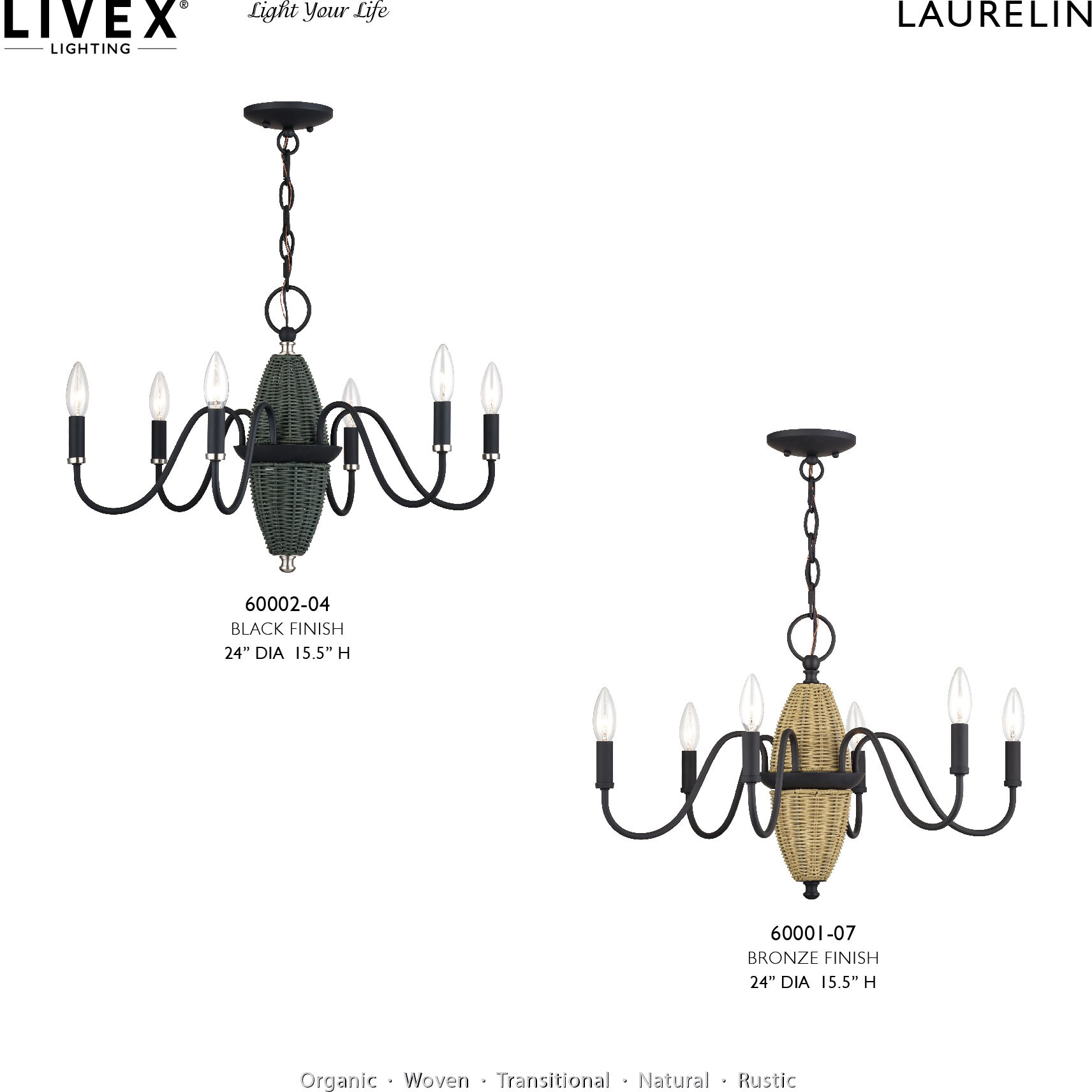 Laurelin 6 Light 24 inch Bronze Chandelier Ceiling Light