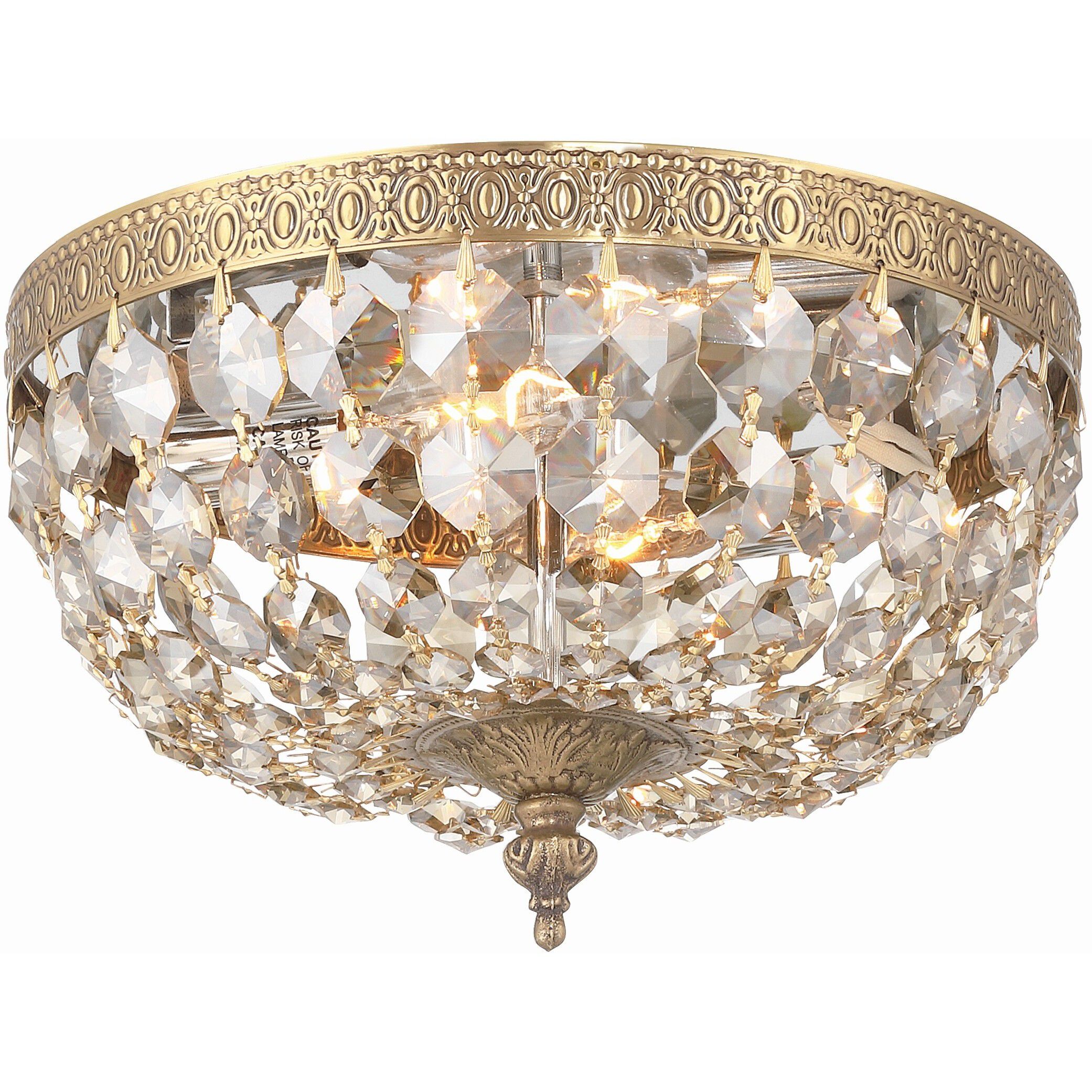 Waltham 2 Light 10 inch Olde Brass Flush Ceiling Light in Golden Teak Hand Cut