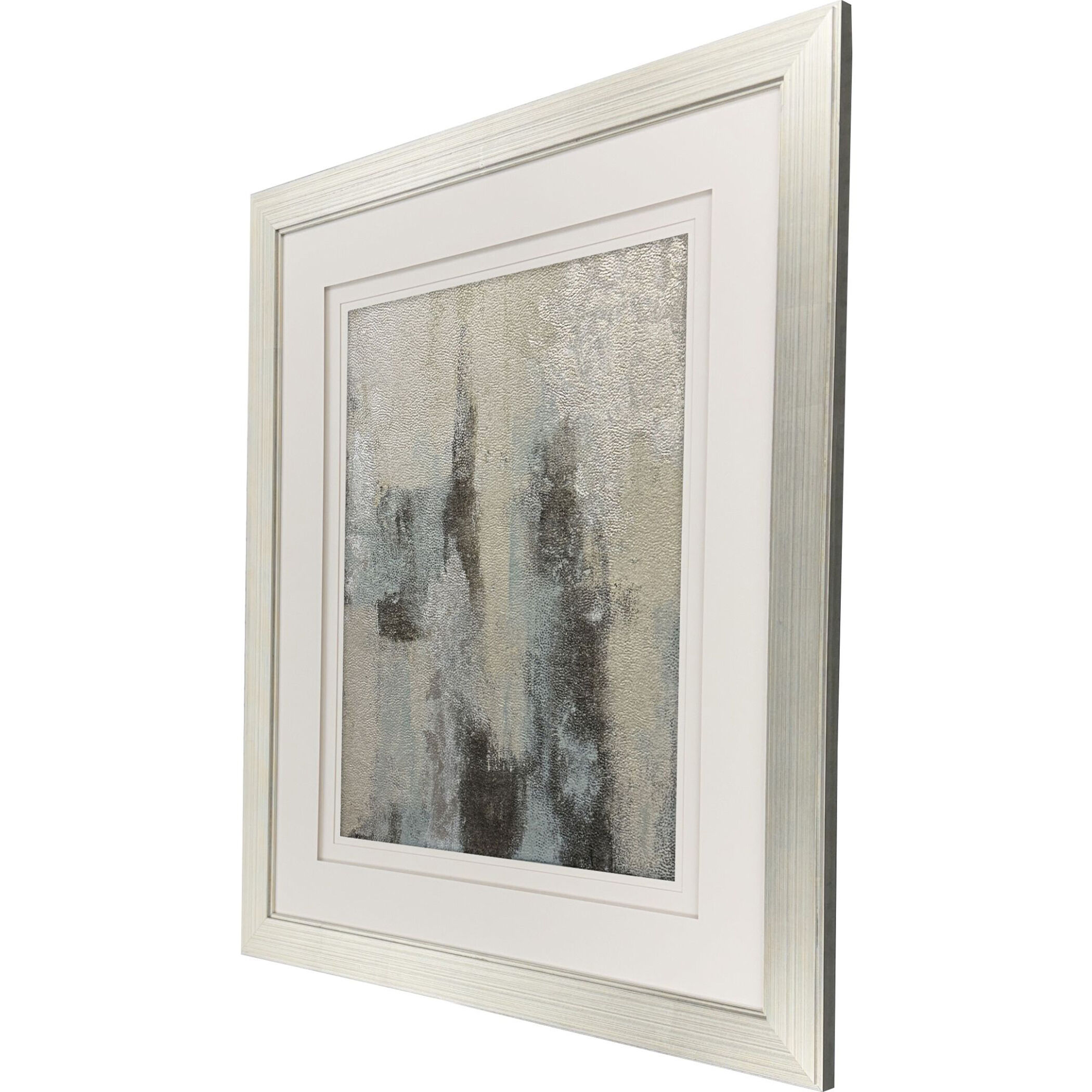 Concrete Planet Gray and Blue and Metallic and White Framed Art, The Studio