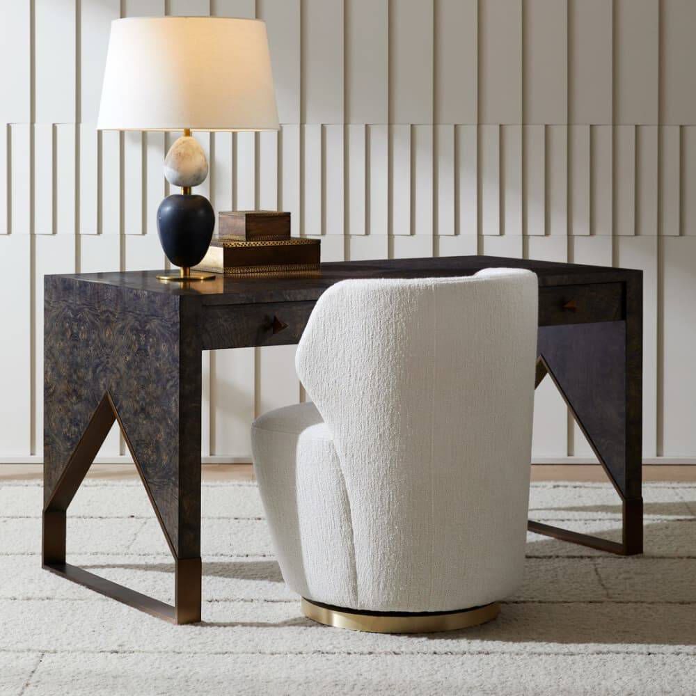 Jupiter 56 X 28 inch Truffle Burl and Antique Brass Desk