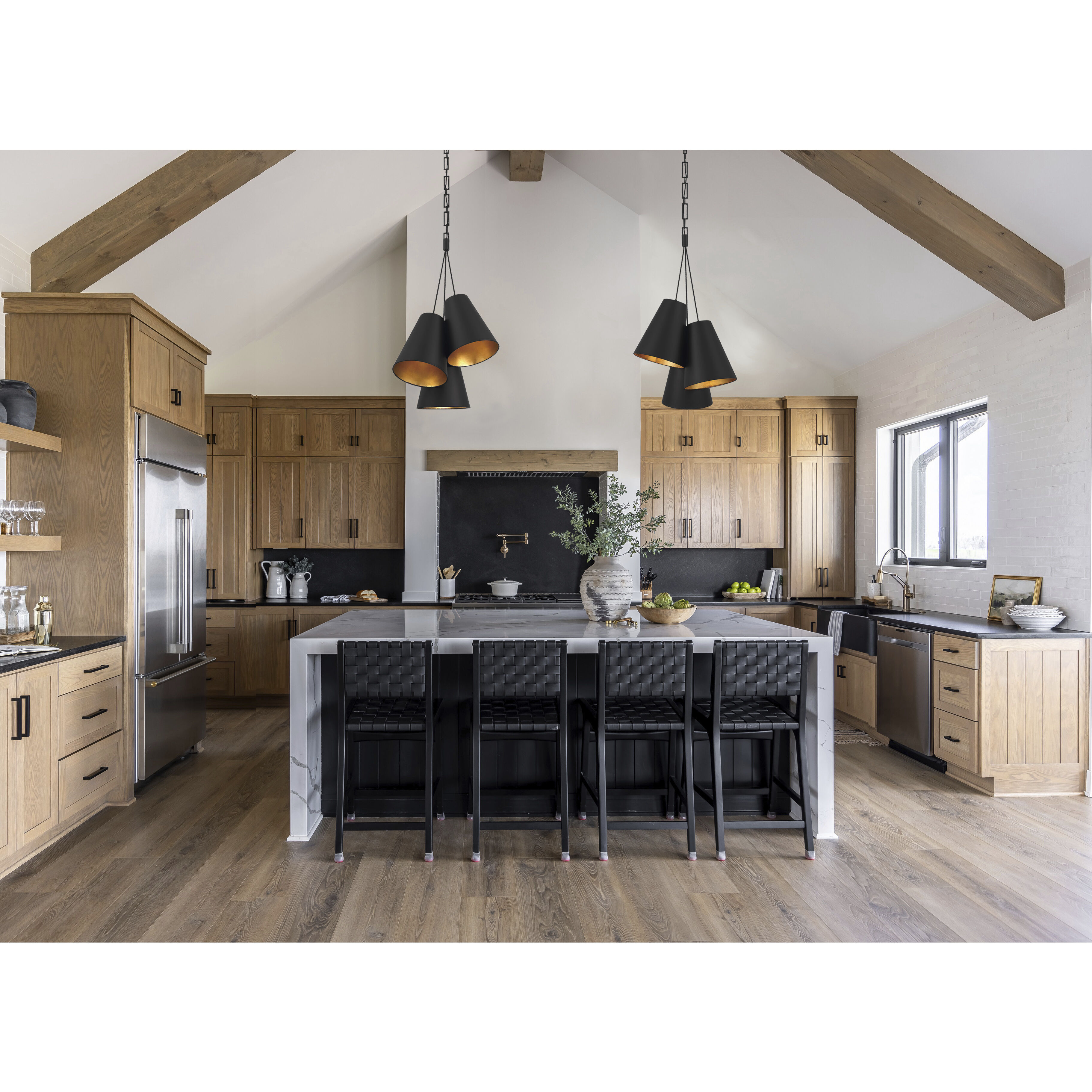 Alston Pendant Ceiling Light in Matte Black and Antique Gold