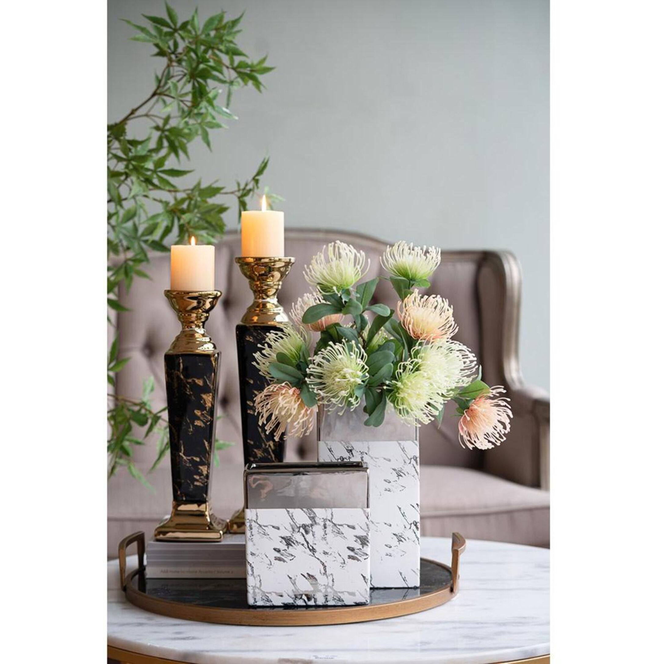 Anita Gold and Black Tray, Set of 2