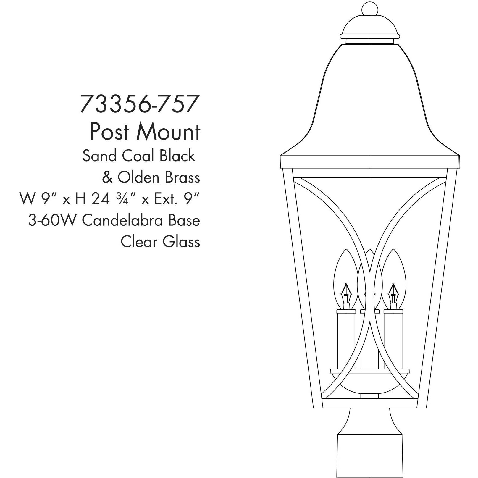 Cardigan 3 Light 23.75 inch Sand Coal and Olden Brass Outdoor Post Lantern, Great Outdoors