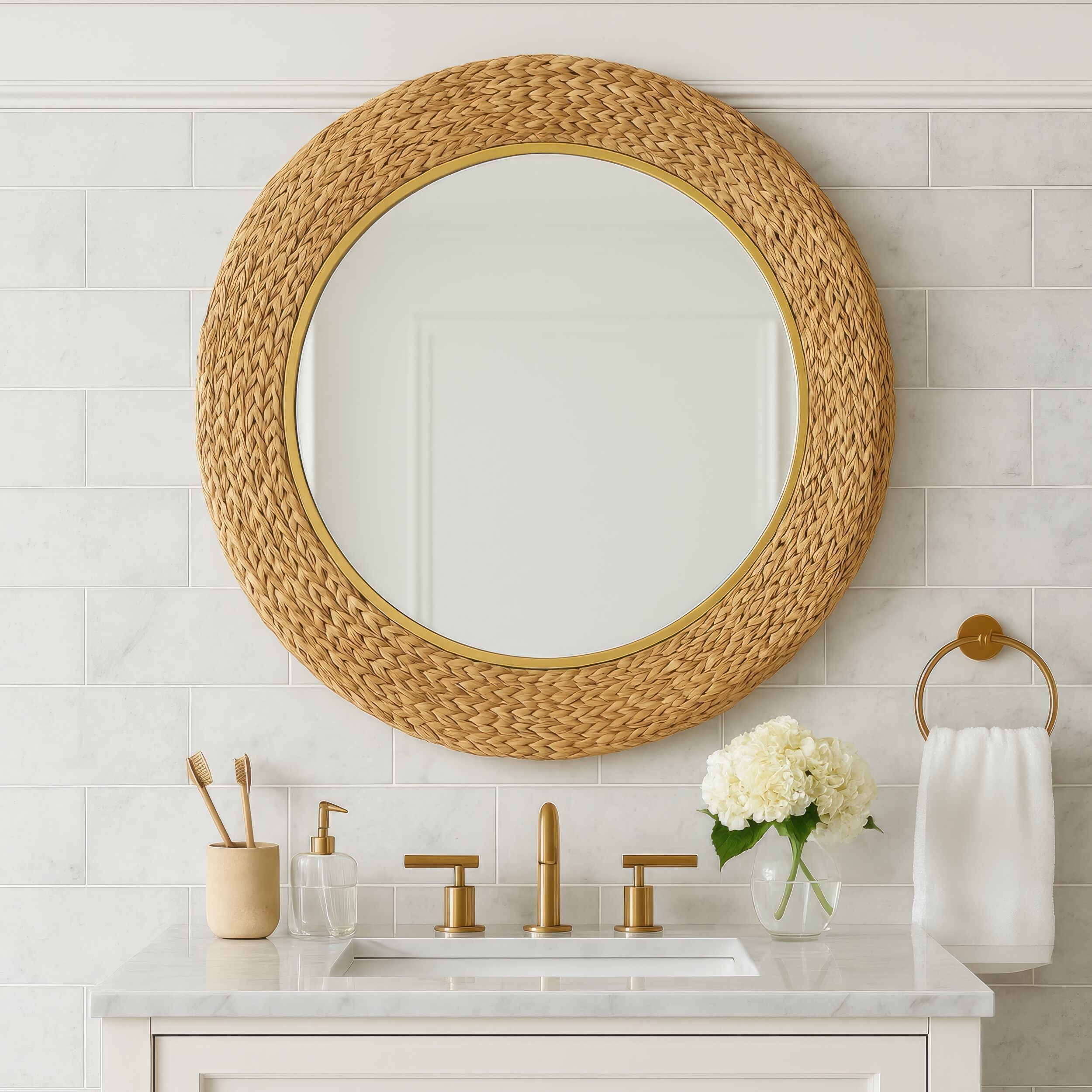 Athena 30.25 X 30.25 inch French Gold with Natural Seagrass Wall Mirror