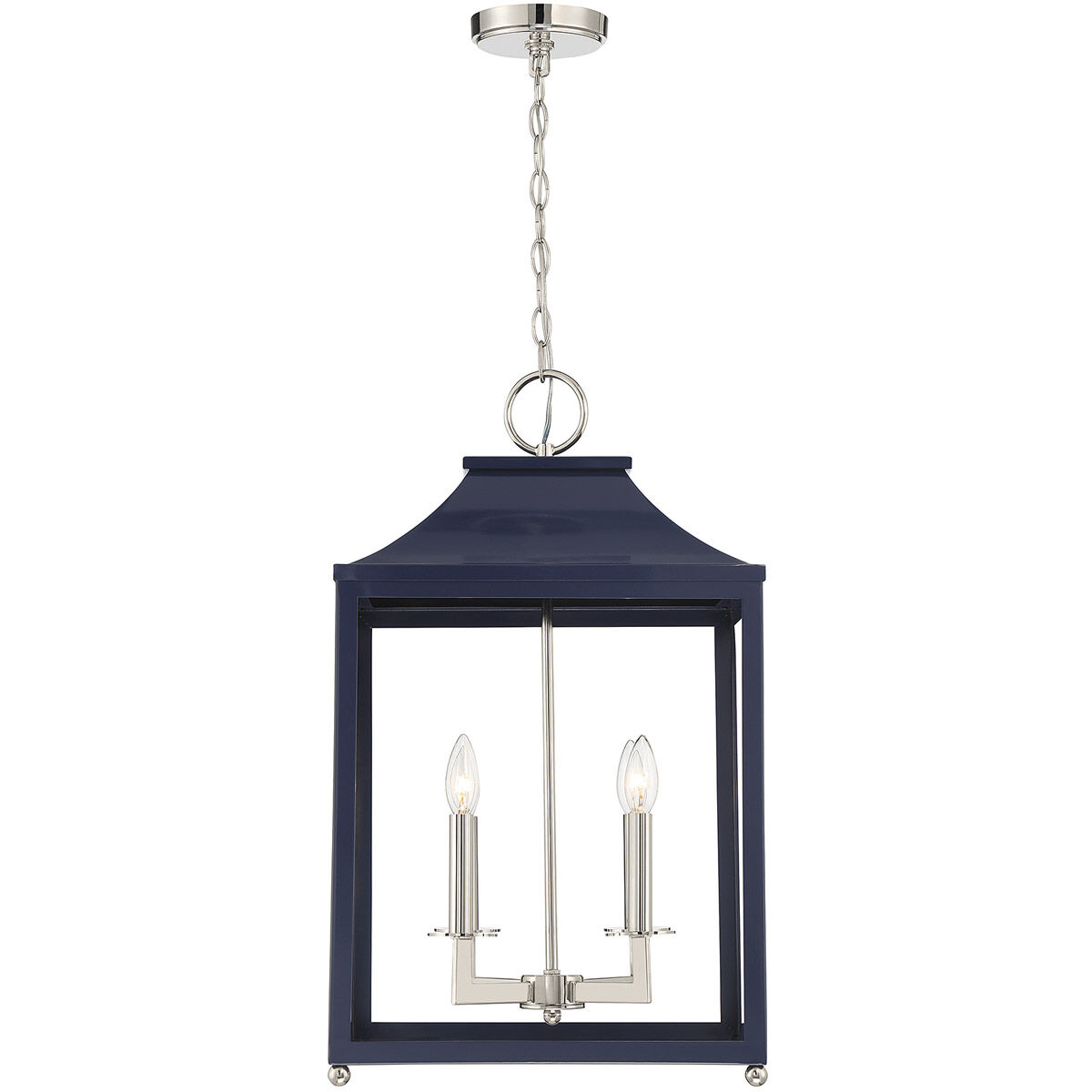 Contemporary 4 Light 15.25 inch Navy Blue with Polished Nickel Pendant Ceiling Light