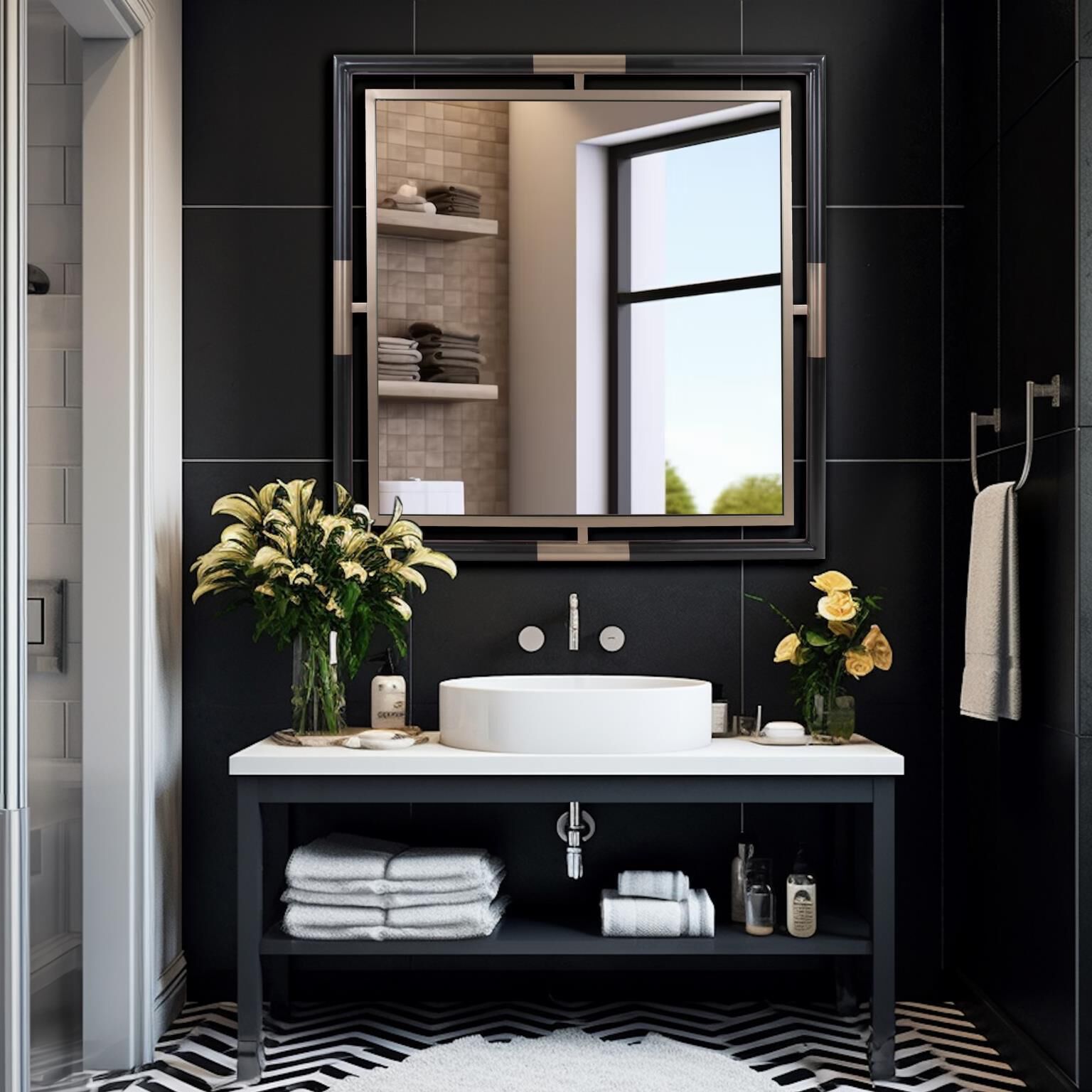 Fitzgerald 48 X 48 inch Black and Brass Mirror, Large