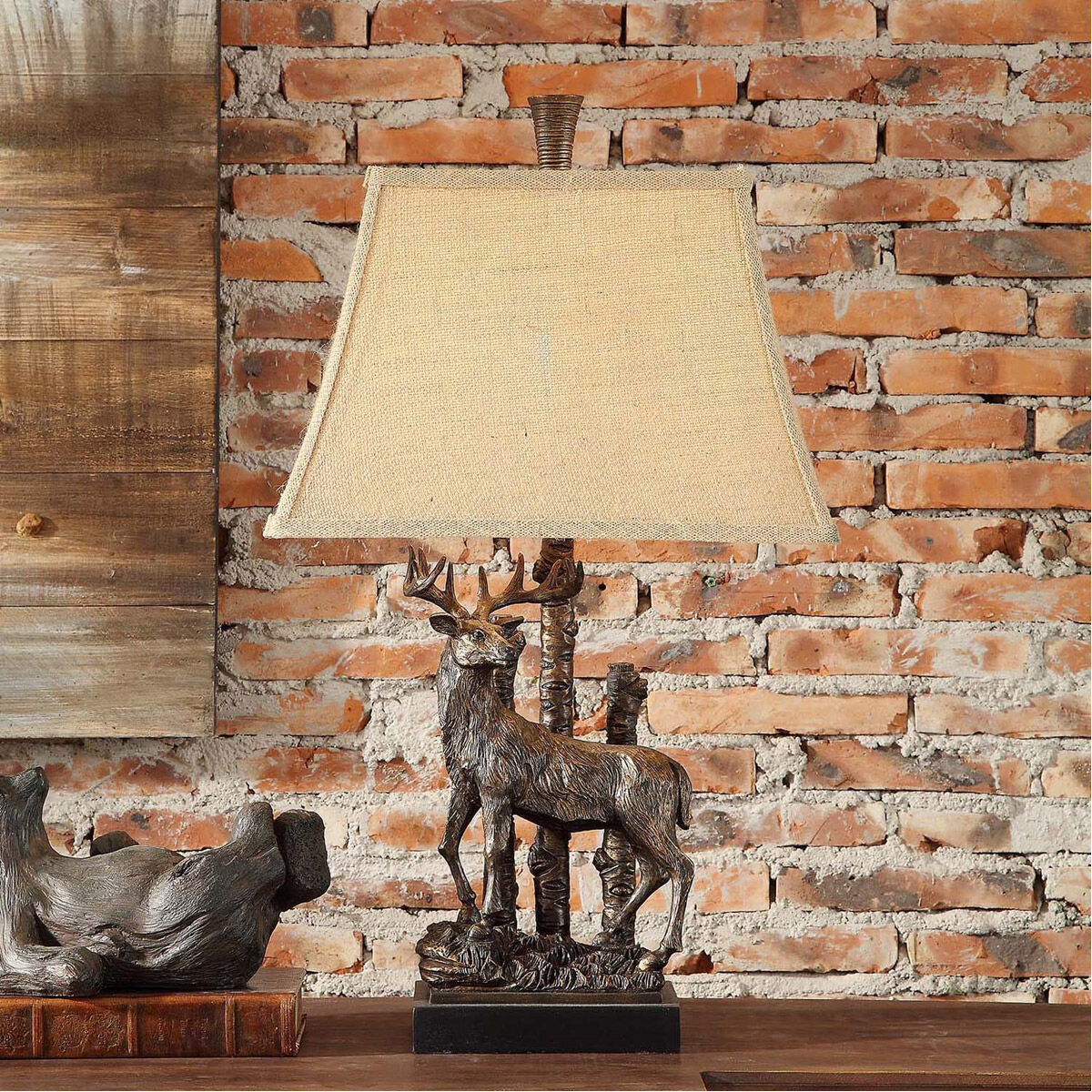 Deer 27 inch 150 watt Resin Bronze Table Lamp Portable Light