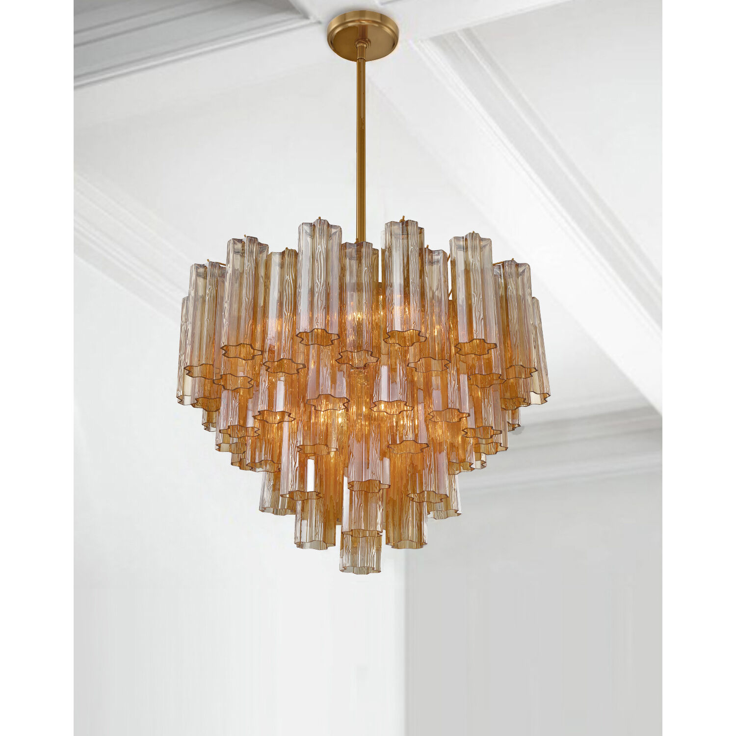 Addis 12 Light 26.75 inch Aged Brass Chandelier Ceiling Light in Tronchi Glass Amber
