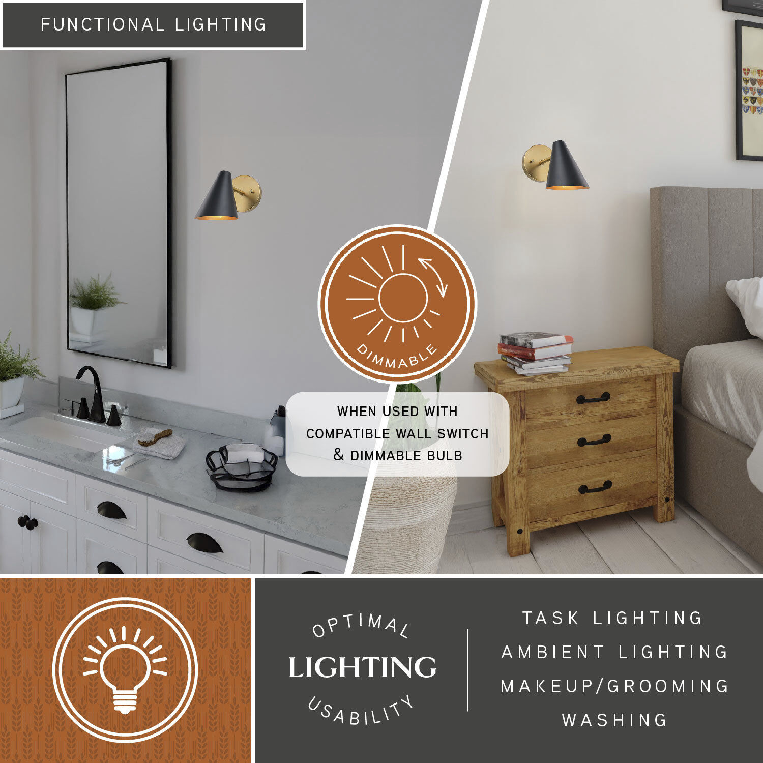 Pryce LED 4.75 inch Matte Black and Satin Brass Wall Light