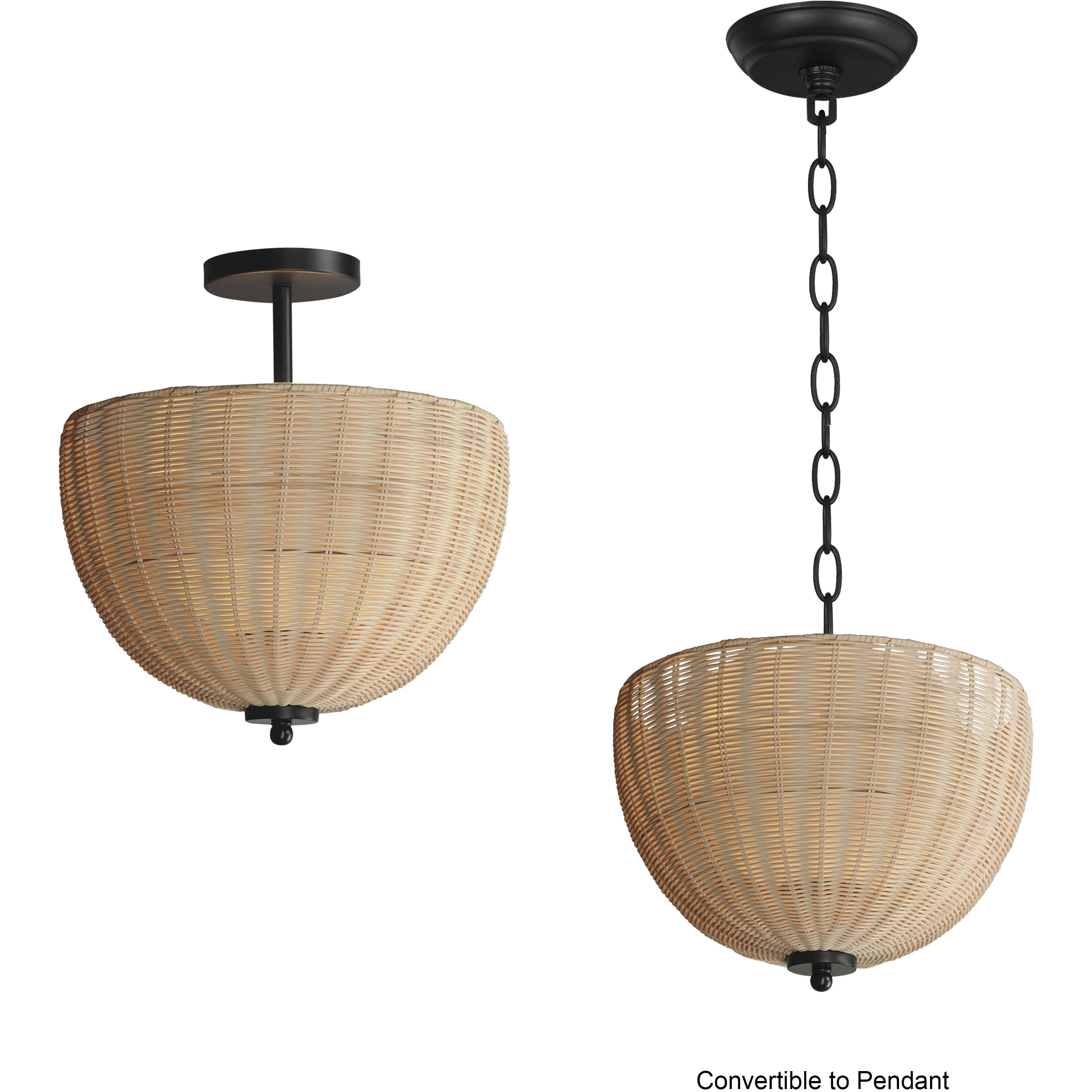 Maldives 2 Light 14.75 inch Black Semi-Flush Mount Ceiling Light, Semi Flush