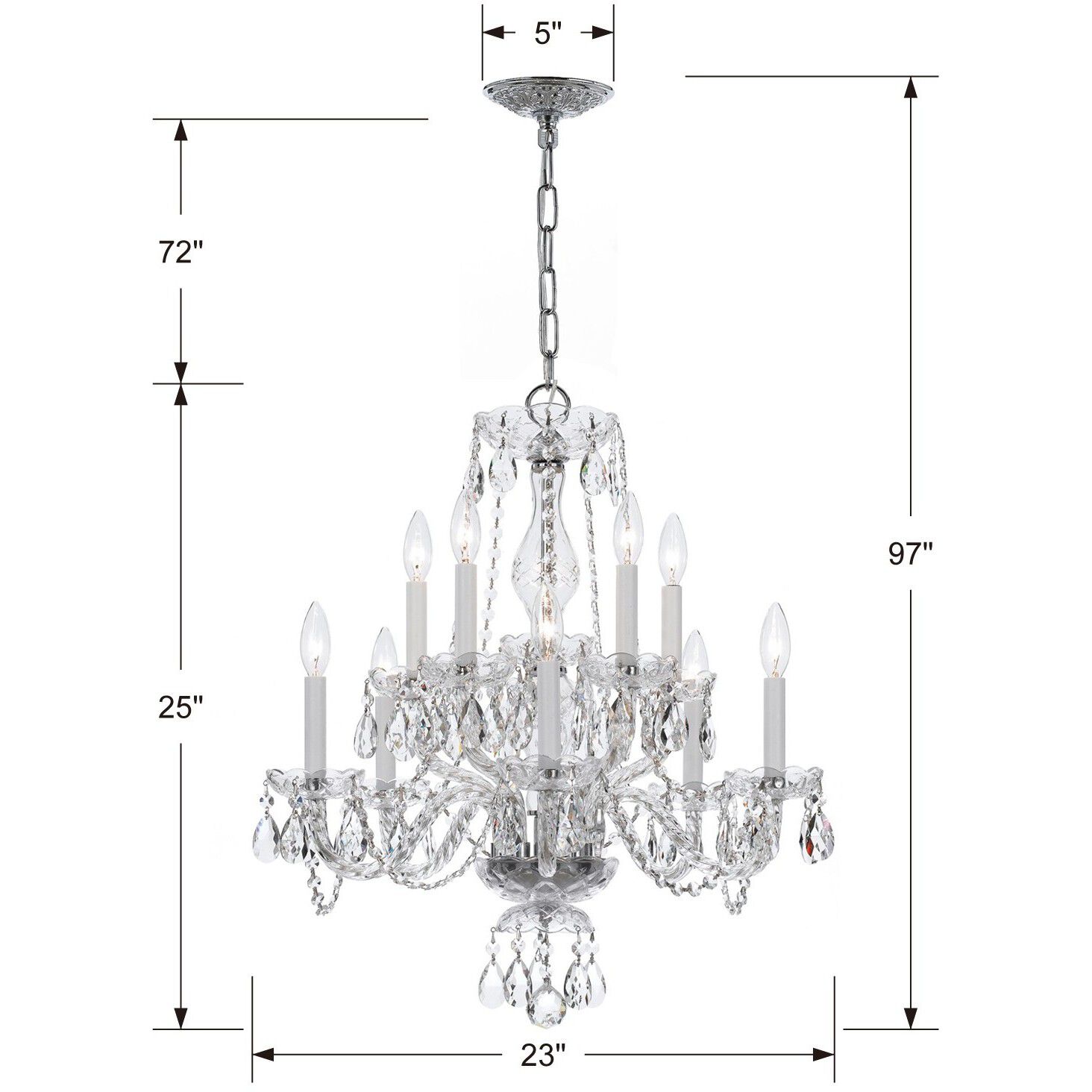 Traditional Crystal 10 Light 23 inch Polished Chrome Chandelier Ceiling Light in Clear Hand Cut
