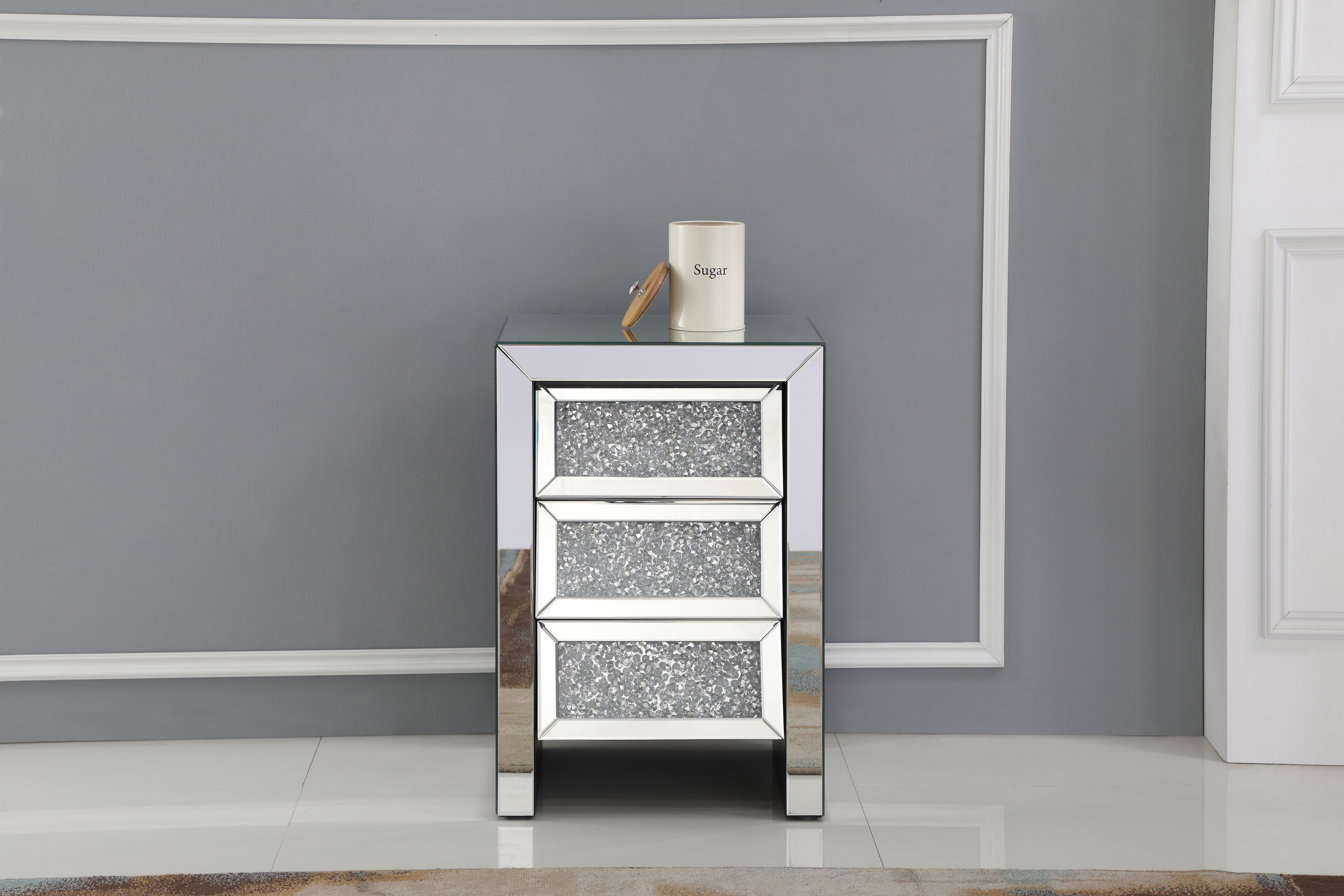 Modern 25.5 X 17.5 inch Clear Mirror Bedside Table