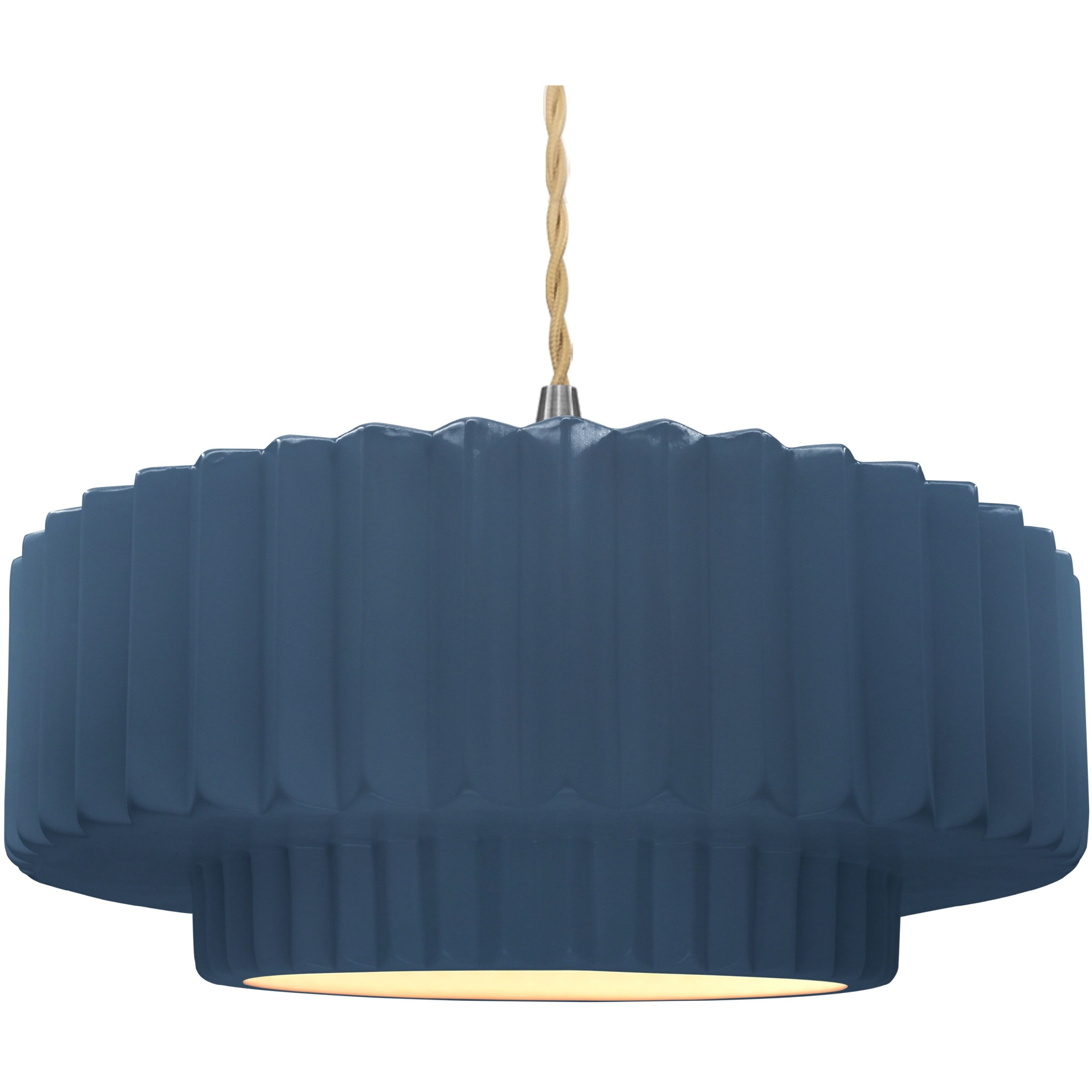Radiance Collection - Pleated Tier Pendant Ceiling Light in Brushed Nickel, Replaceable Bulb, Beige Twist Cord, Midnight Sky, 16.25W x 6H, Form+Finish+Function
