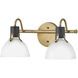 Argo 2 Light 18 inch Heritage Brass with Black Vanity Light Wall Light