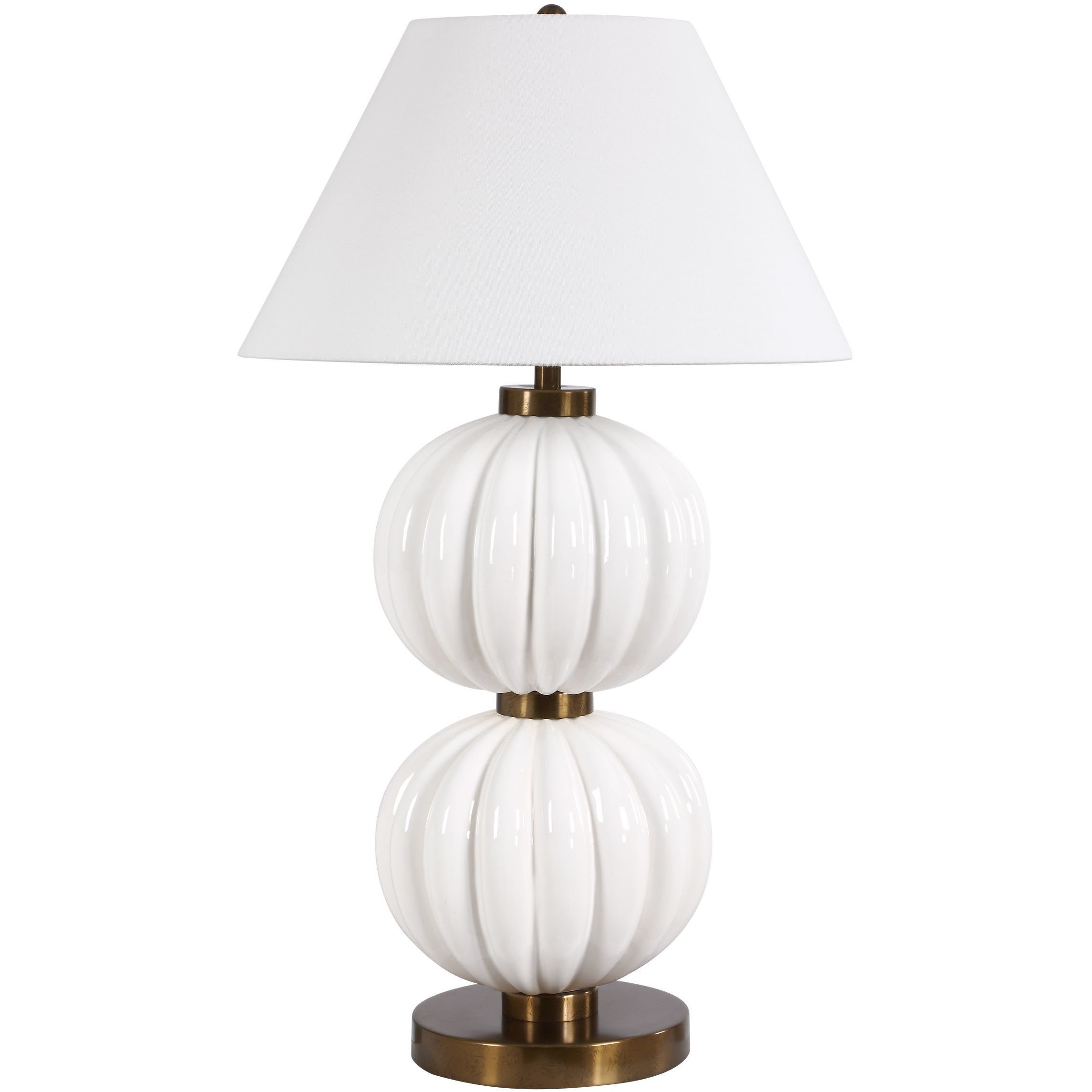 Irena 38.5 inch 150 watt Glossy White Glaze and Antiqued Brass Table Lamp Portable Light
