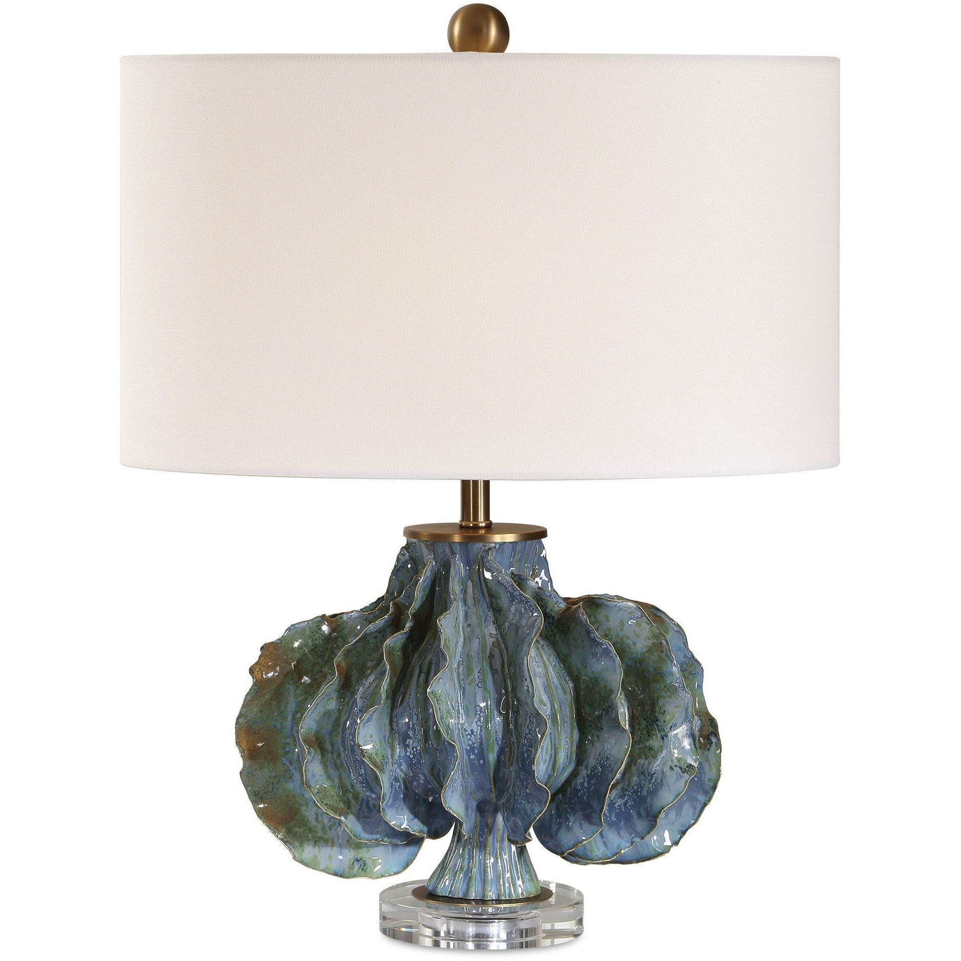 Ruffle Up 23 inch 150 watt Blue and Green and Brown Glaze with Antique Brass Table Lamp Portable Light