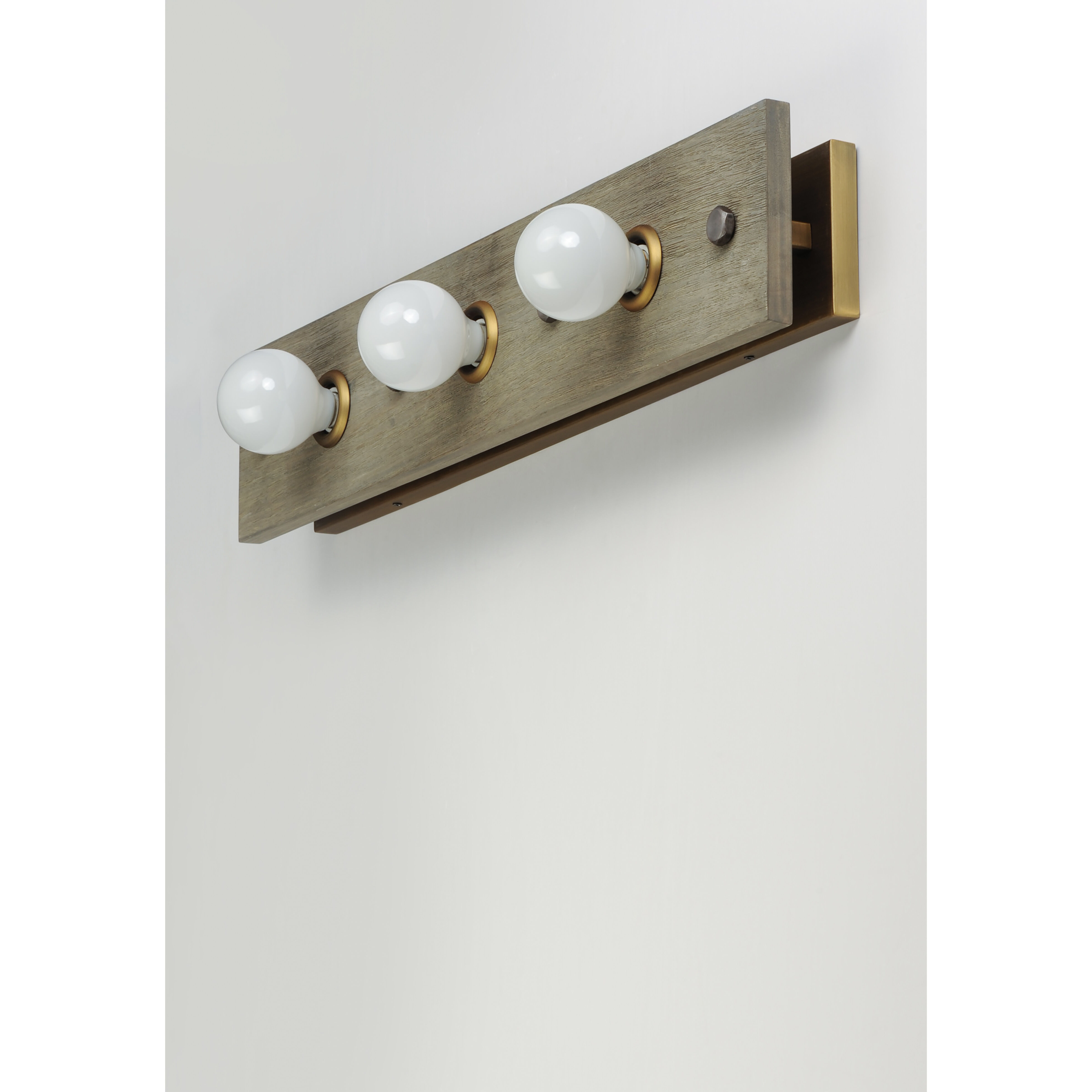 Plank 3 Light 30 inch Weathered Wood/Antique Brass Vanity Light Wall Light