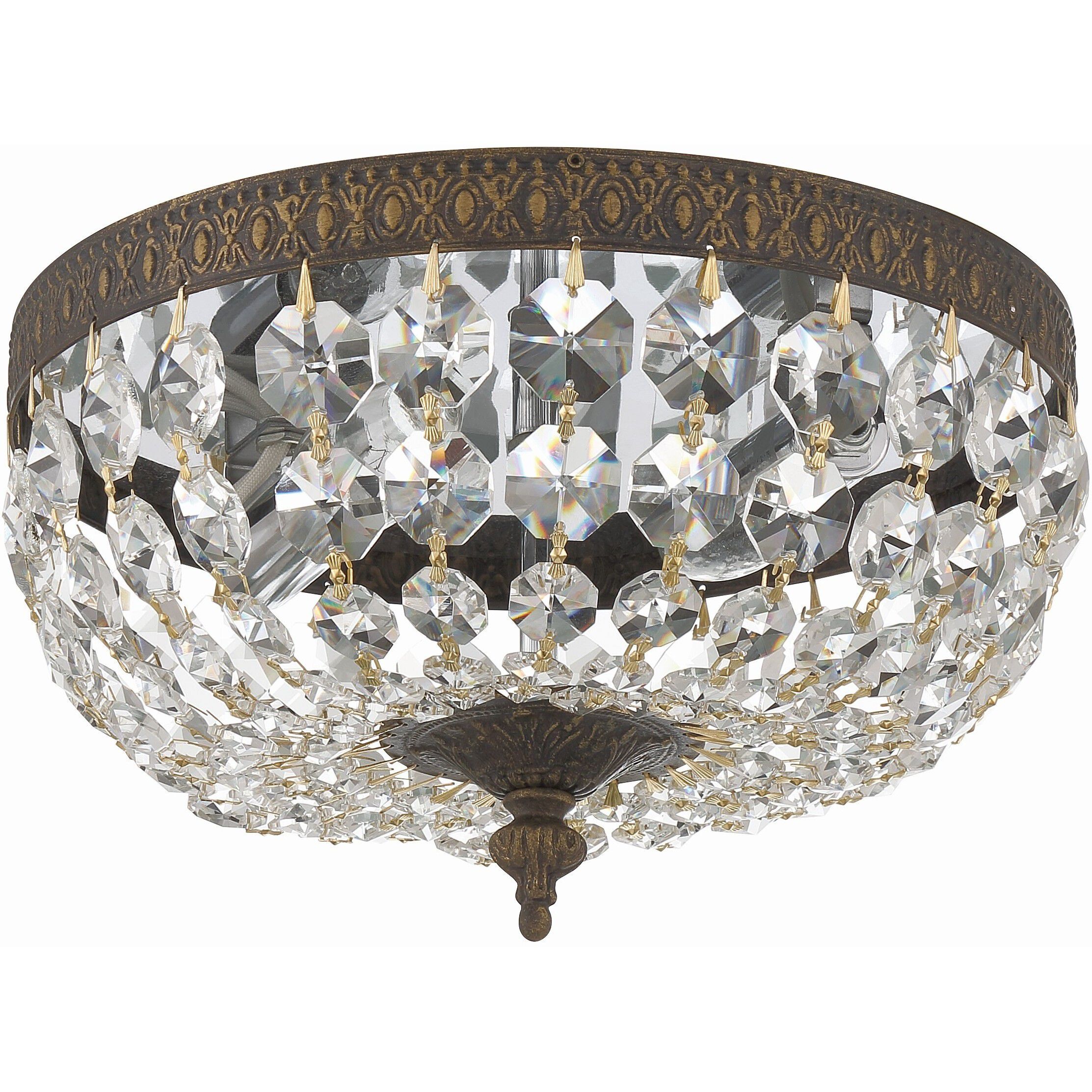 Waltham 2 Light 10 inch English Bronze Flush Ceiling Light in Clear Hand Cut