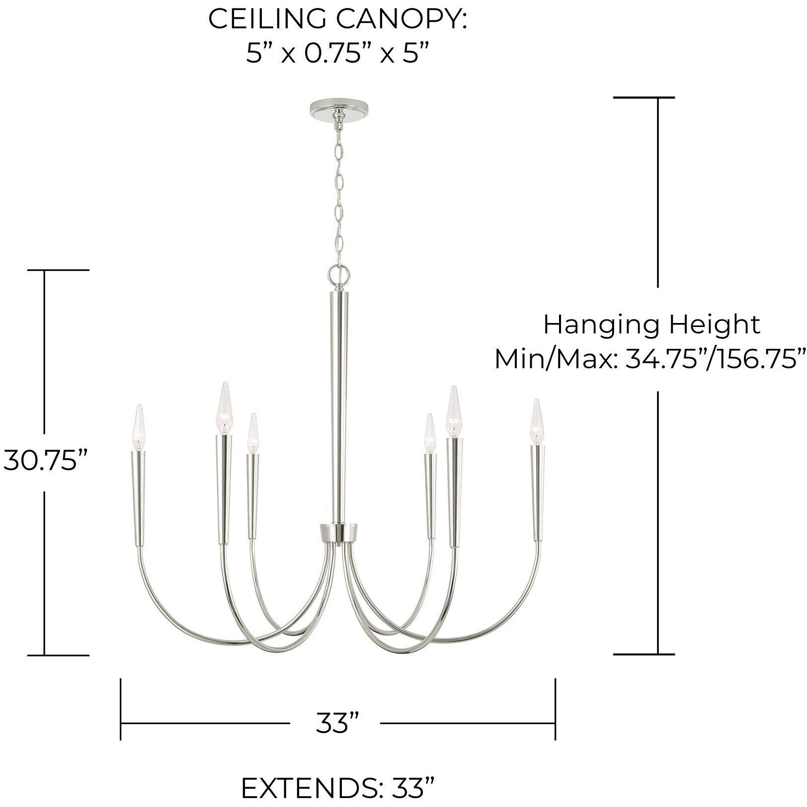 Holden 6 Light 33 inch Polished Nickel Chandelier Ceiling Light