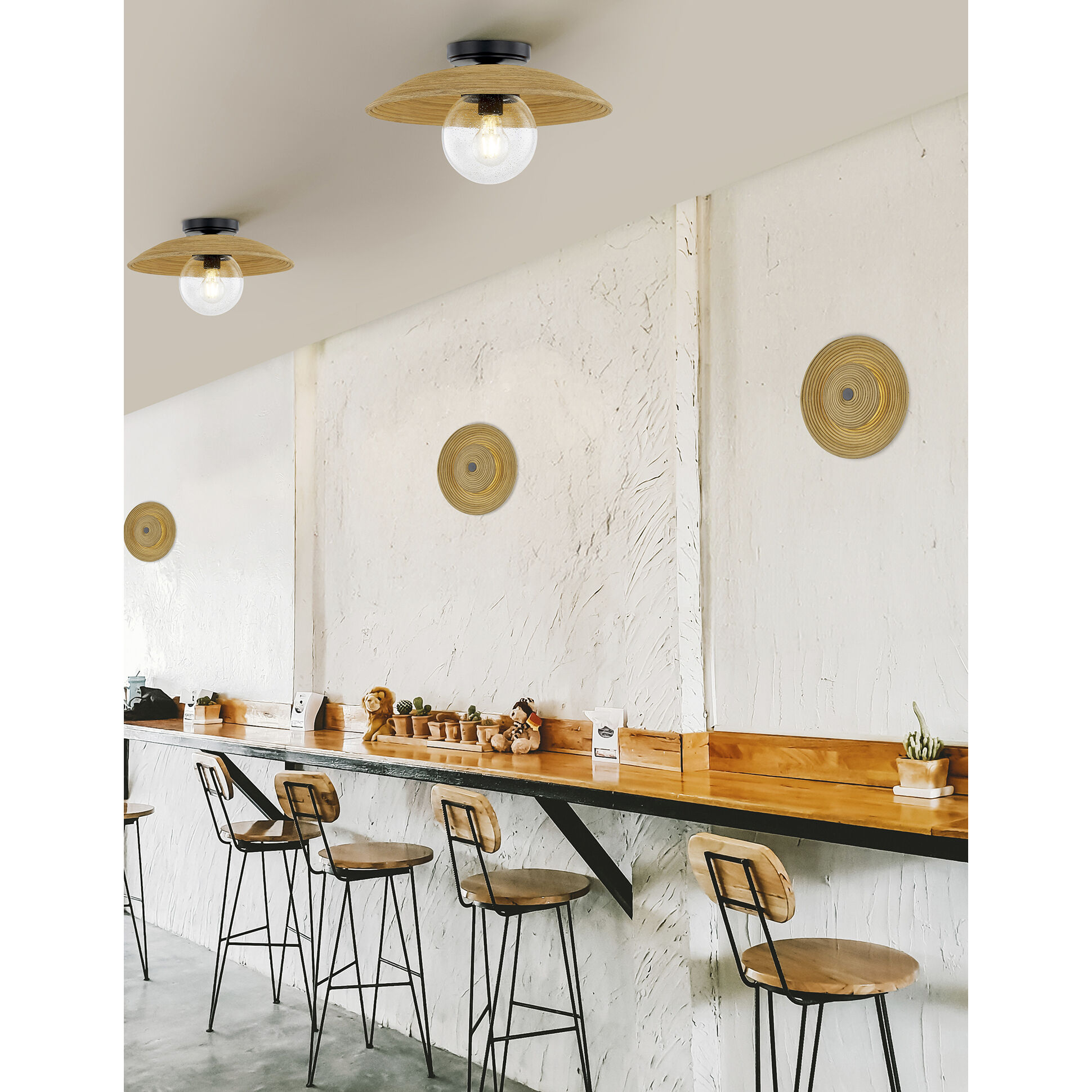 Rattan Collection 1 Light 15 inch Matte Black Semi Flush Ceiling Light, Caribe Family