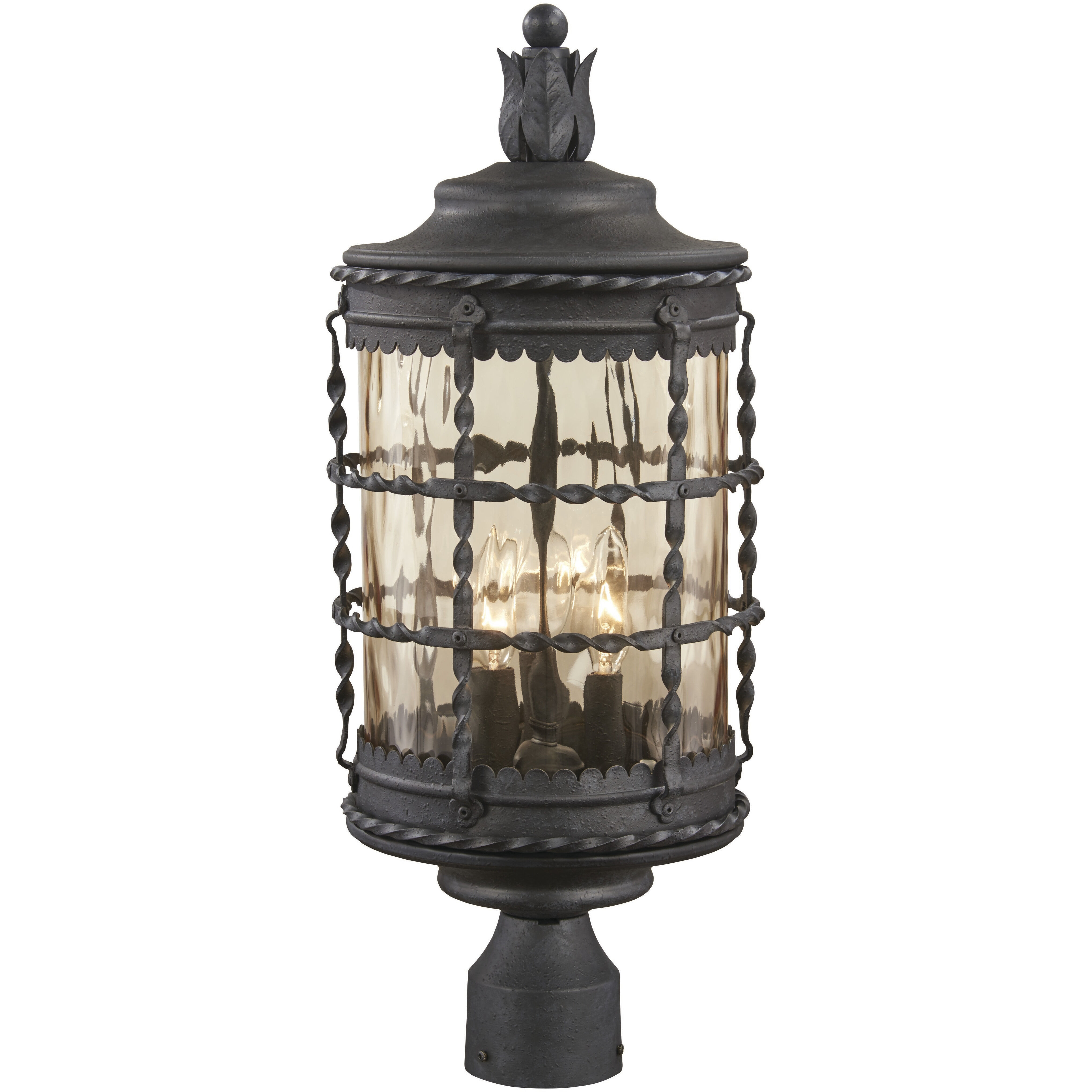 Mallorca 3 Light 23 inch Spanish Iron Outdoor Post Mount Lantern in Incandescent, Great Outdoors