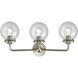 Nouveau Beacon 3 Light 24 inch Brushed Satin Nickel Bath Vanity Light Wall Light in Clear Glass, Nouveau
