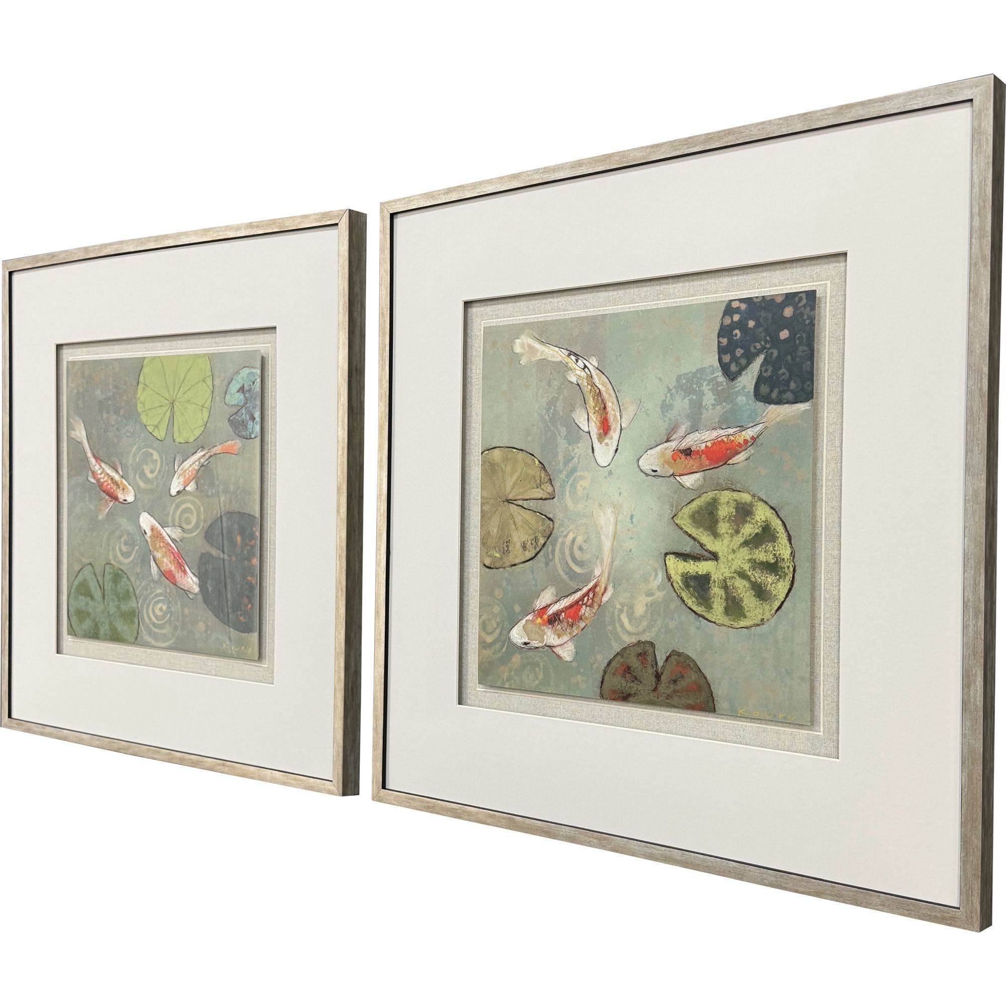 Floating Motion Blue and Orange and Turquoise and White Framed Art