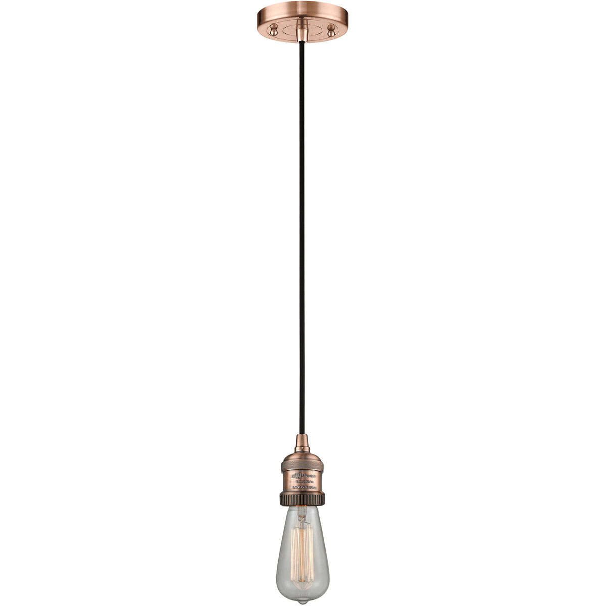 Franklin Restoration Bare Bulb 1 Light 2 inch Antique Copper Mini Pendant Ceiling Light, Franklin Restoration