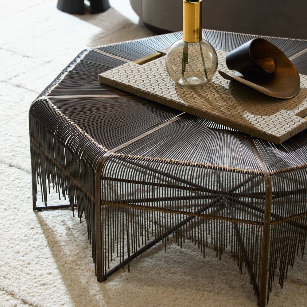 Ilaria 45 inch Natural Iron and Antique Brass Cocktail Table