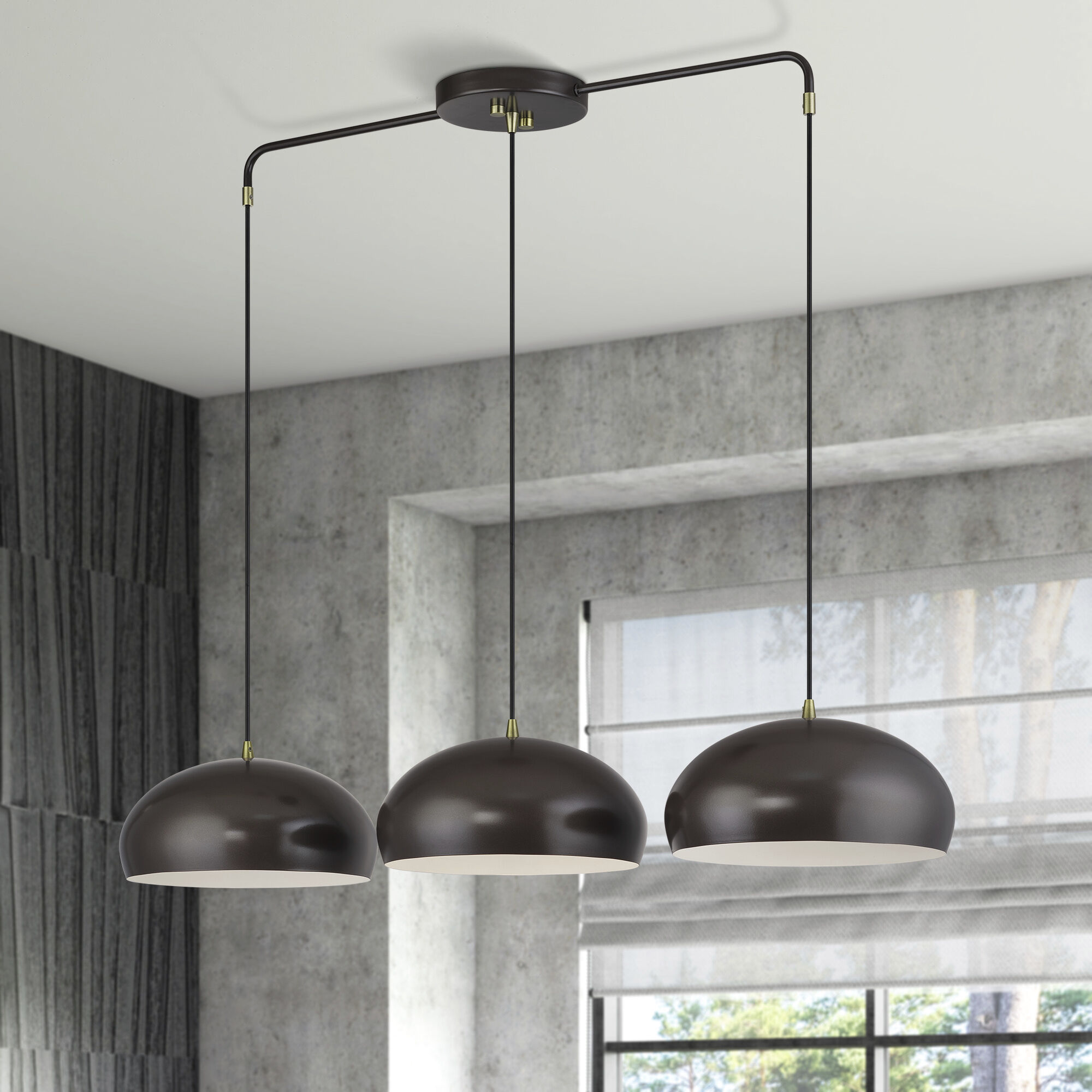 Domma 3 Light 48 inch English Bronze with Antique Brass Accents Linear Chandelier Ceiling Light, Extra Large