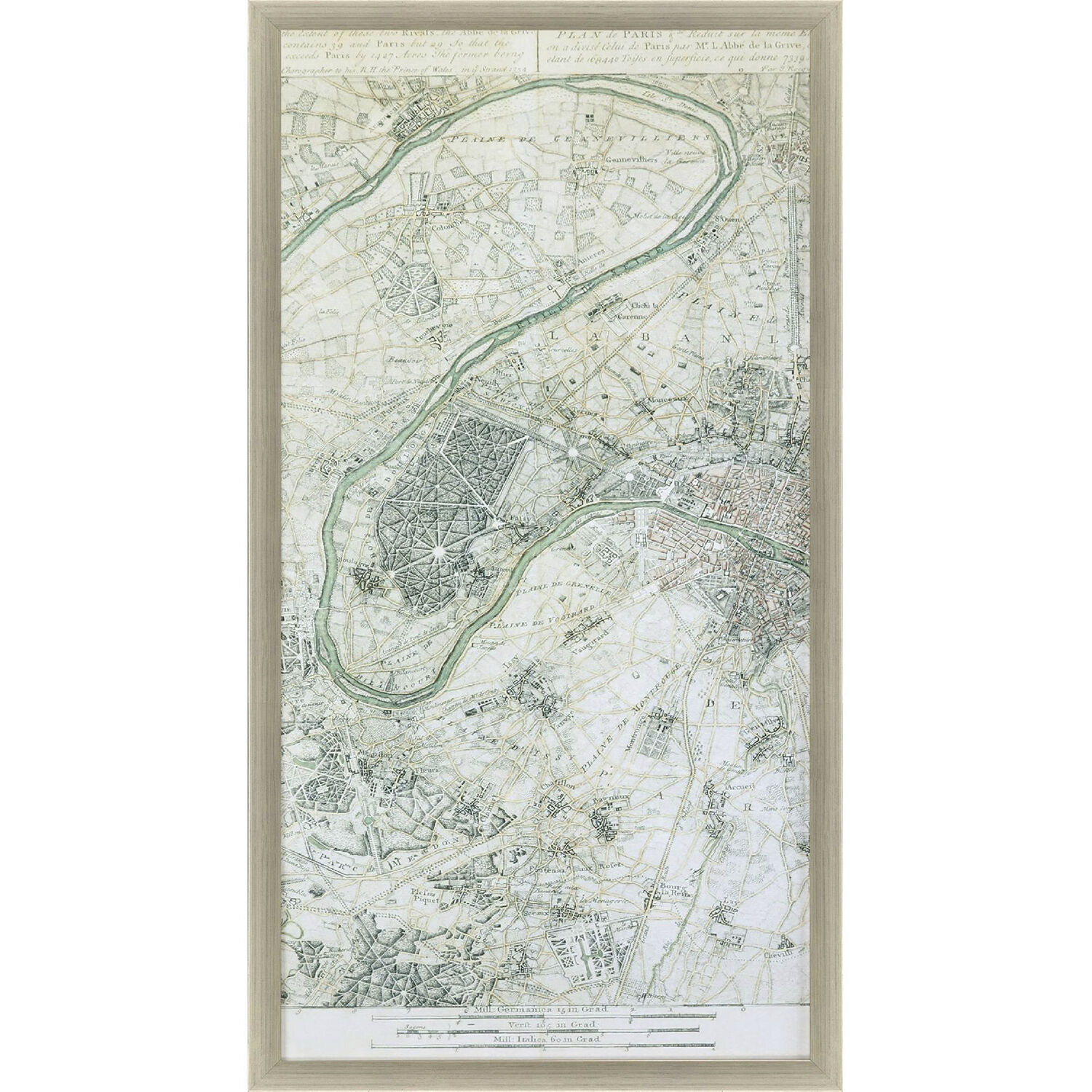 Plan of Paris Green and Beige and Gray and Neutral Framed Art