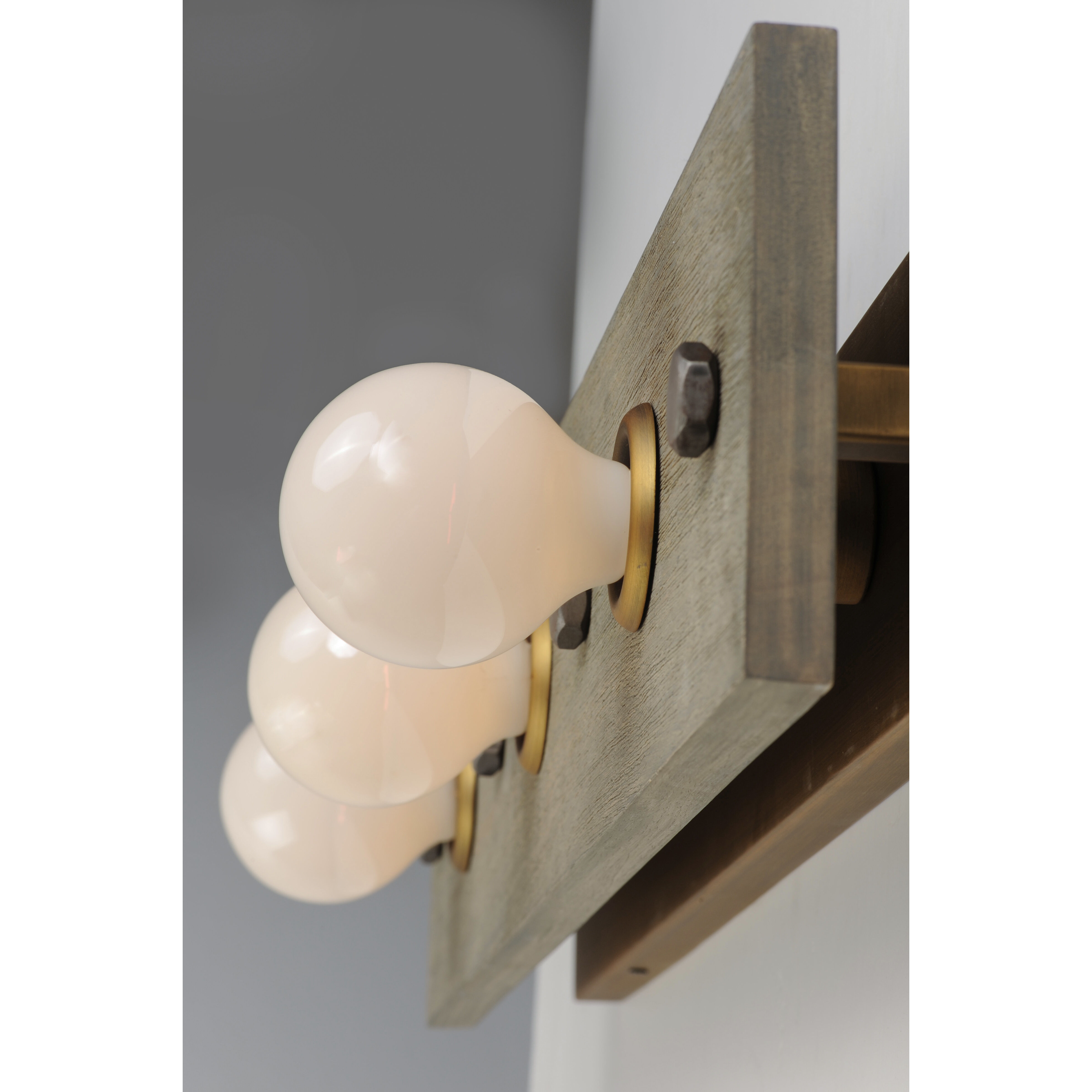 Plank 3 Light 30 inch Weathered Wood/Antique Brass Vanity Light Wall Light